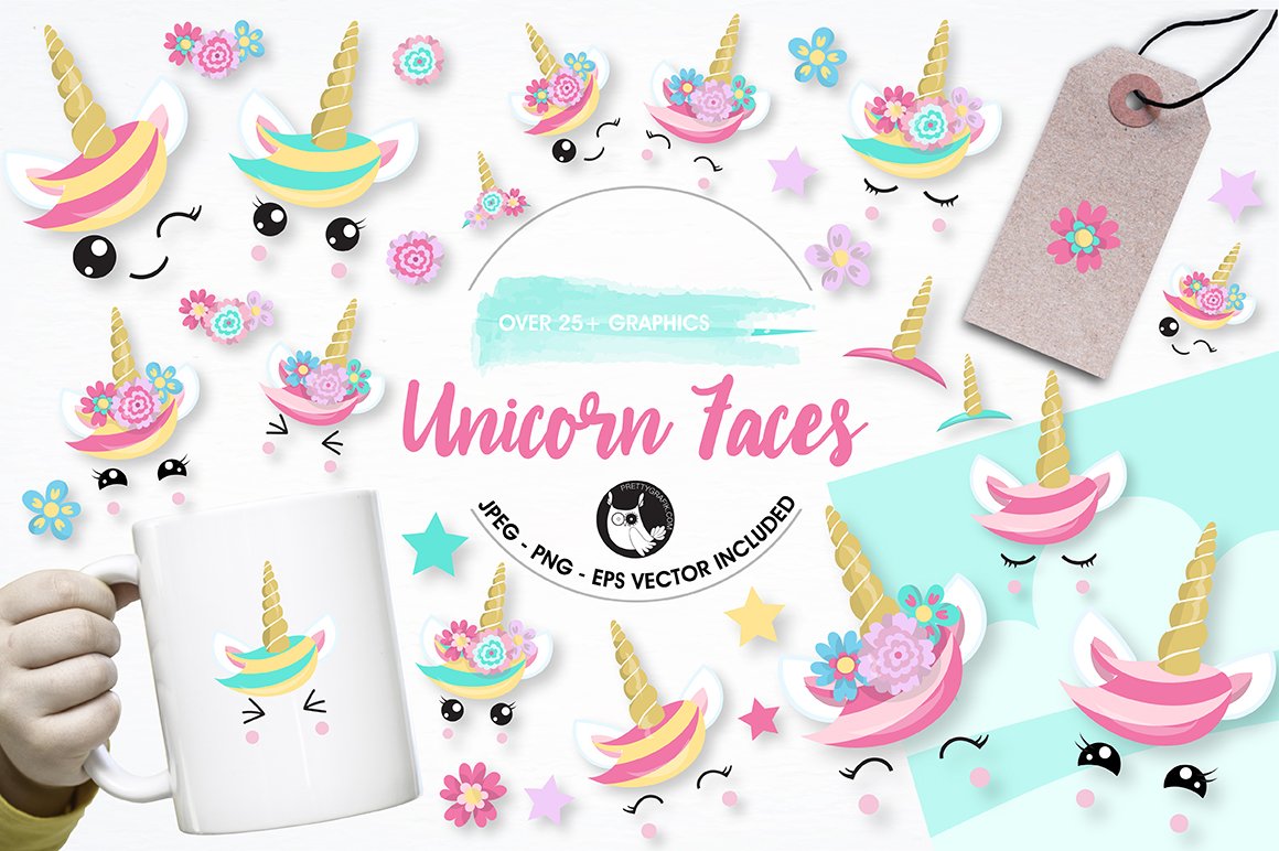 Unicorn faces graphics illustration - Vector Image