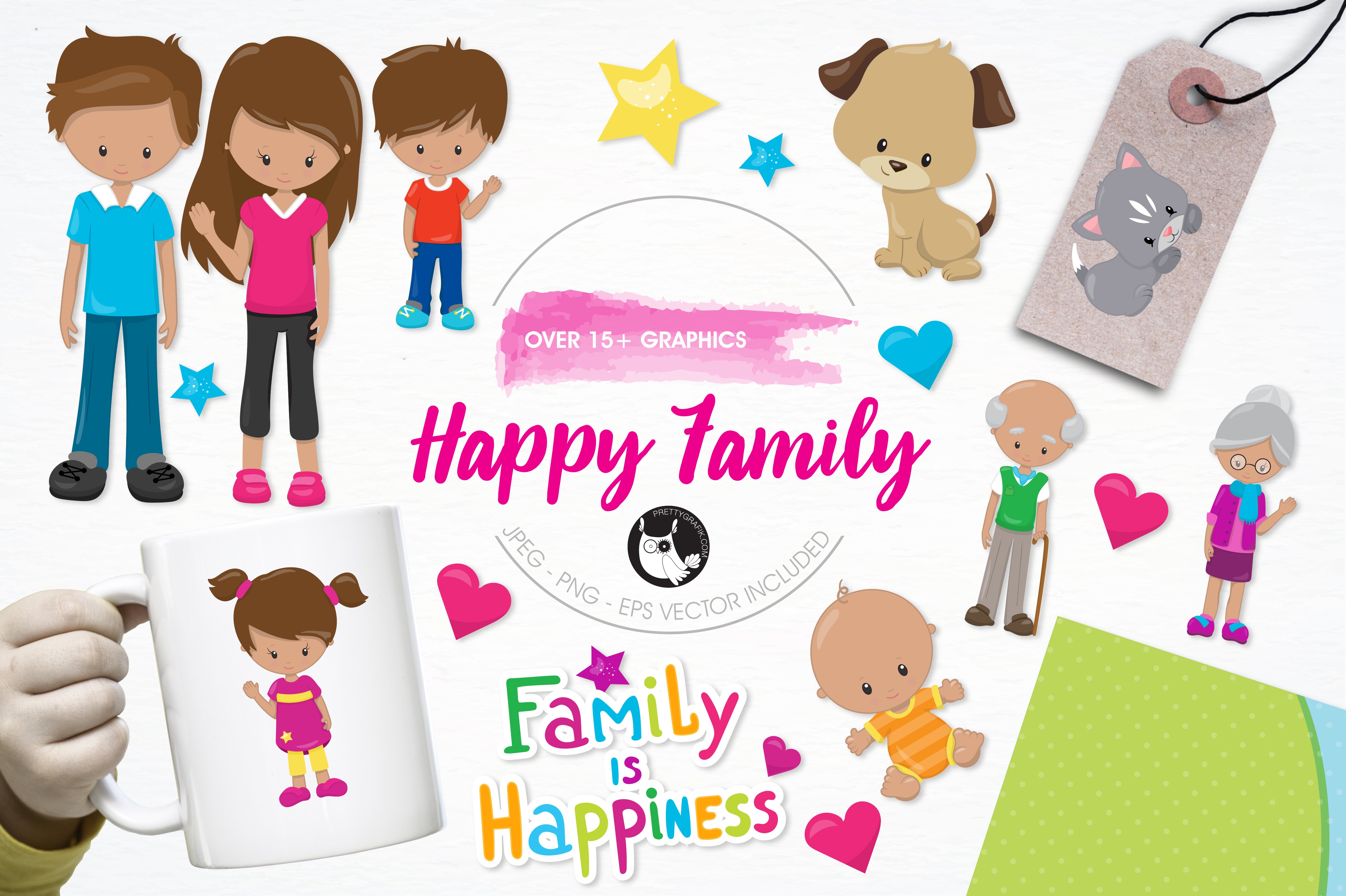 Happy family illustration pack - Vector Image