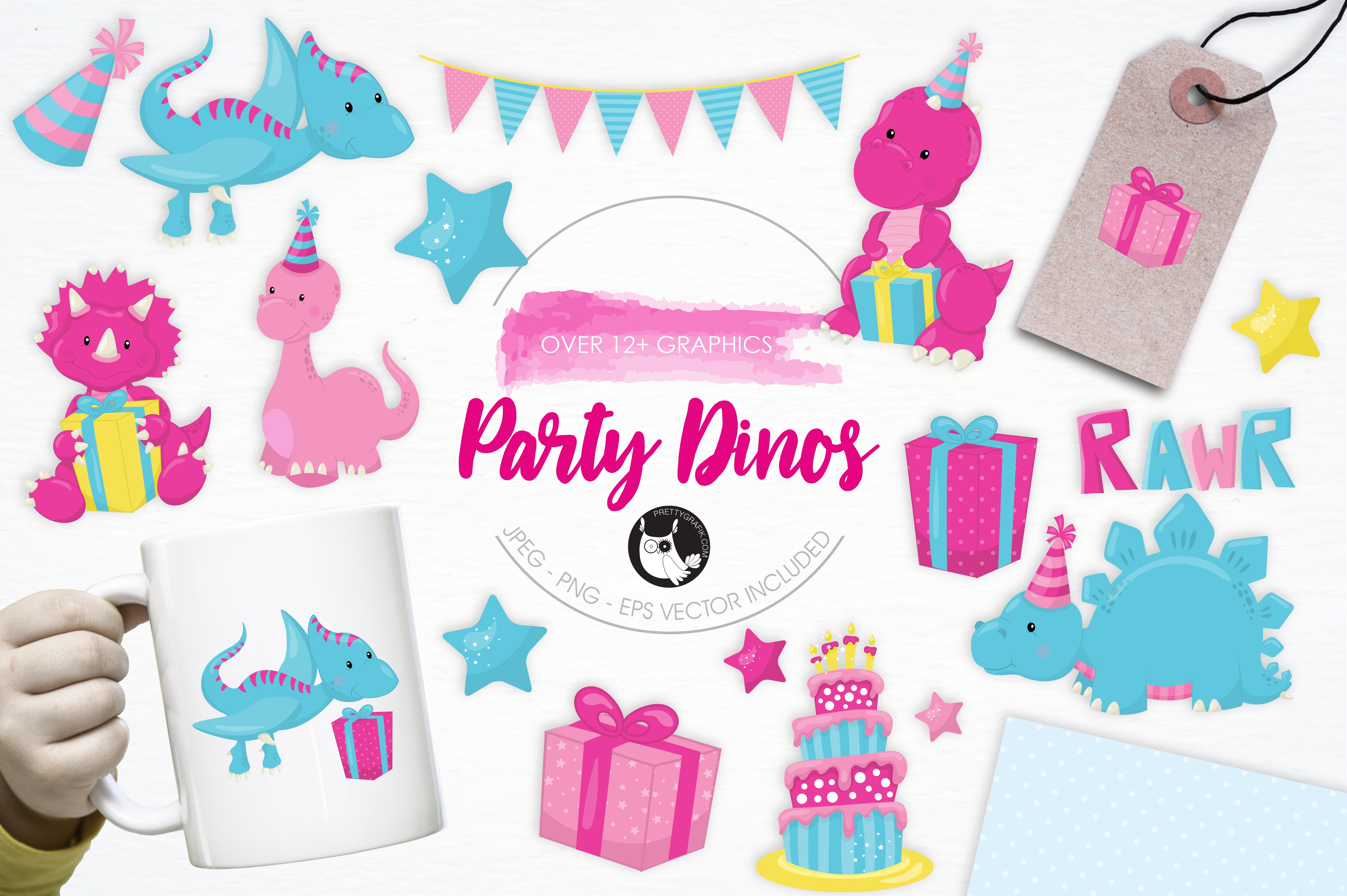 Party Dinos  illustration pack - Vector Image