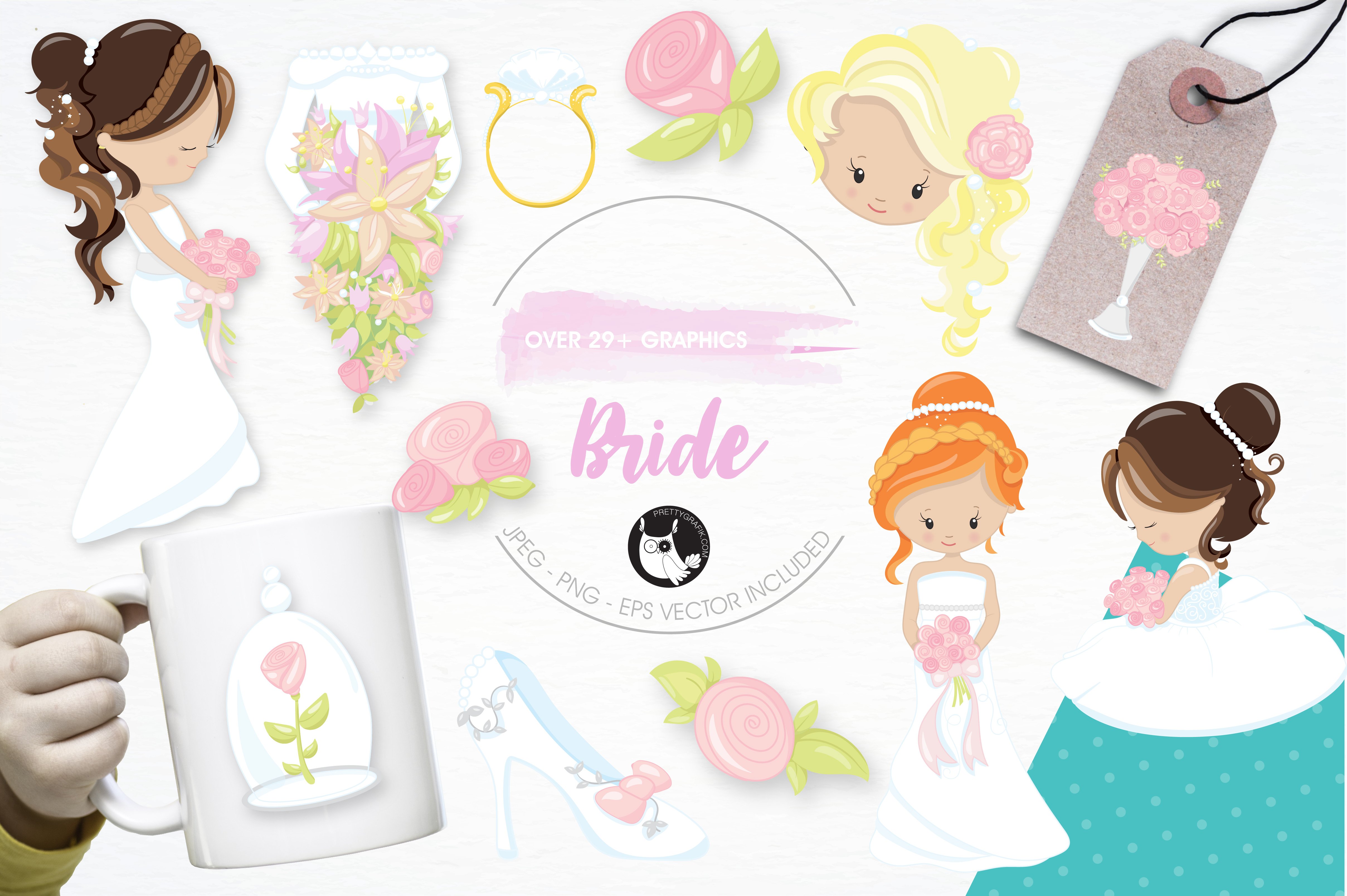 Wedding bride illustration pack - Vector Image