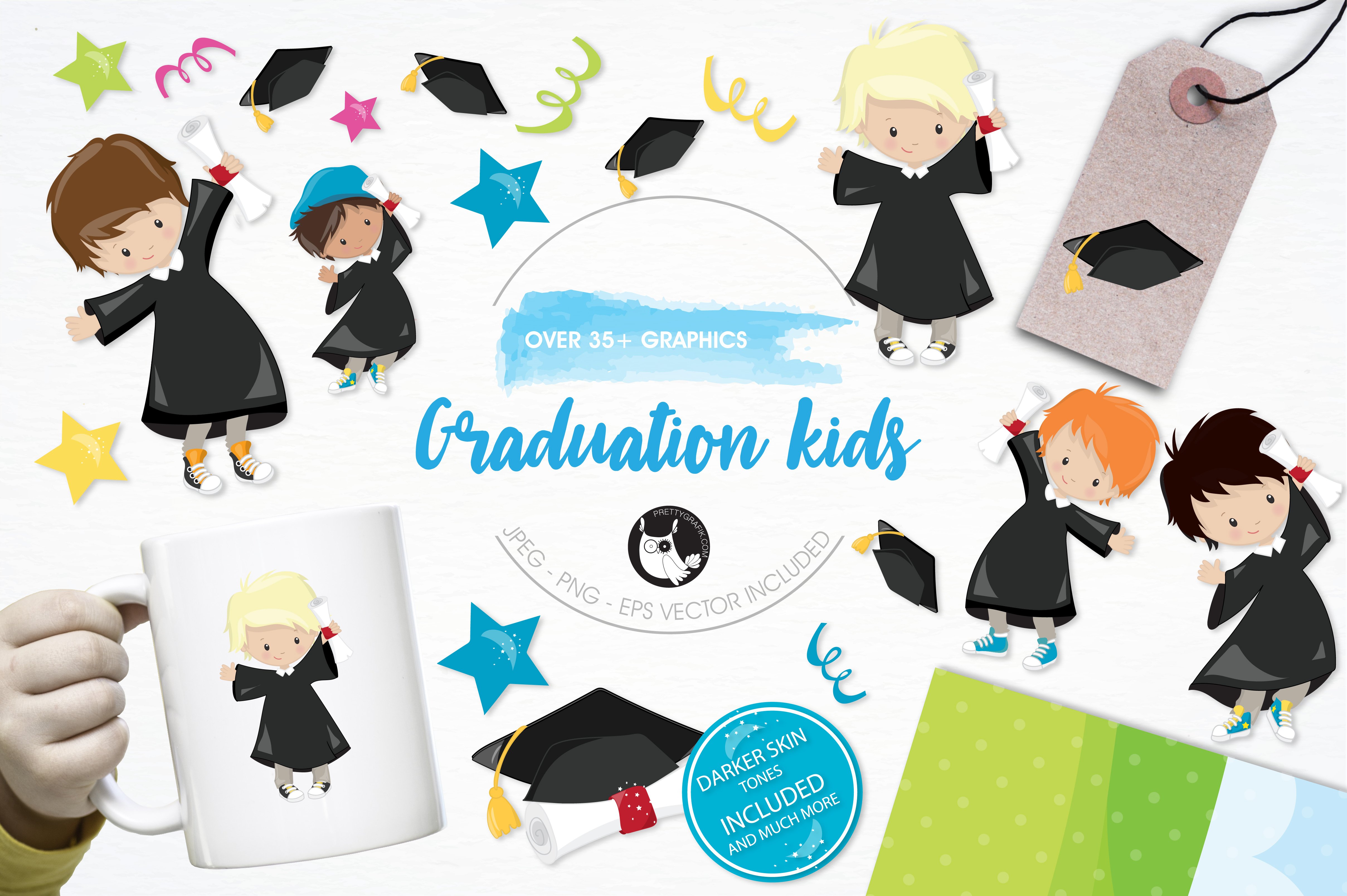 Graduation kids illustration pack - Vector Image