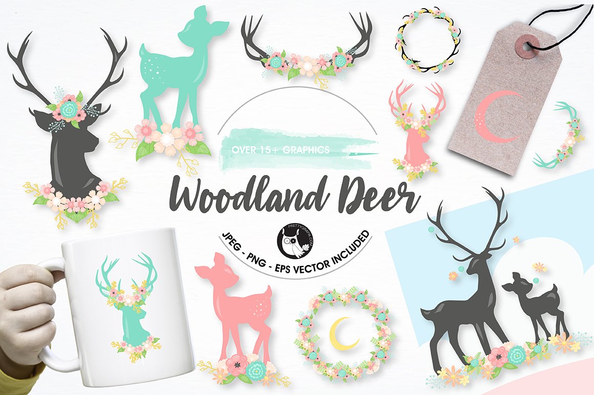 Woodland deer graphics illustrations - Vector Image