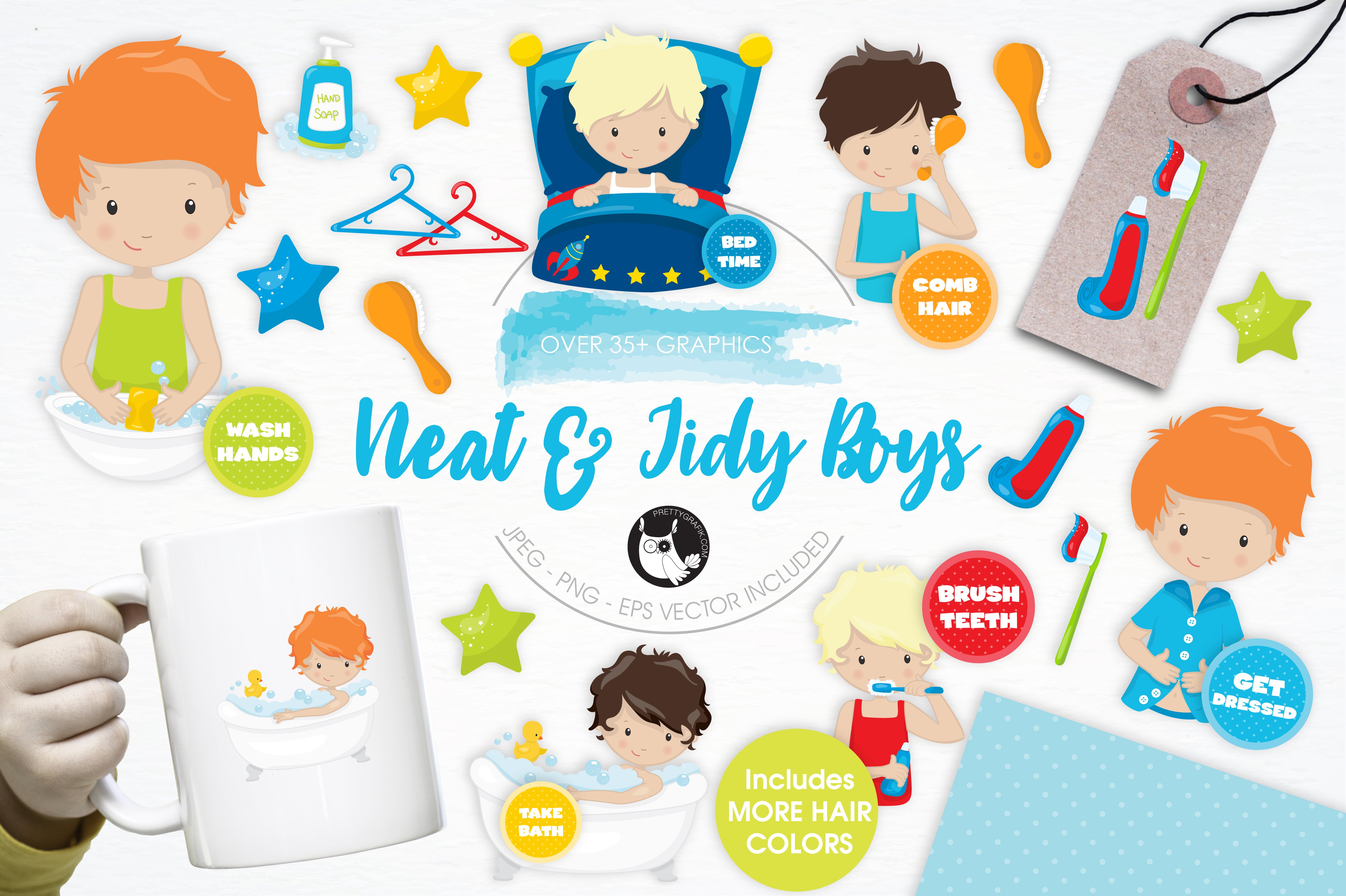 Neat and Tidy Boys illustration pack - Vector Image