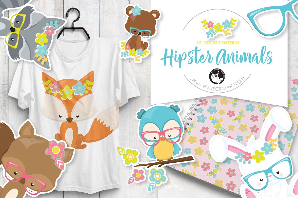 Hipster animals illustration pack - Vector Image