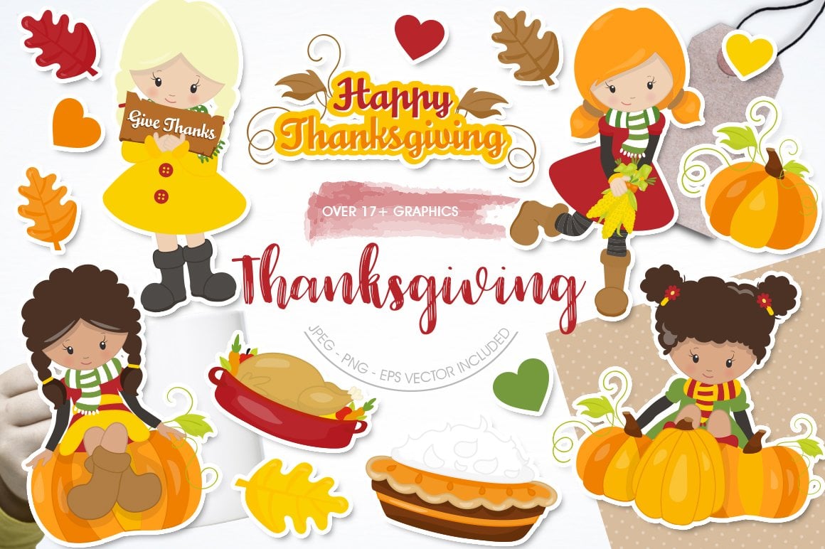 Thanksgiving Girls - Vector Image