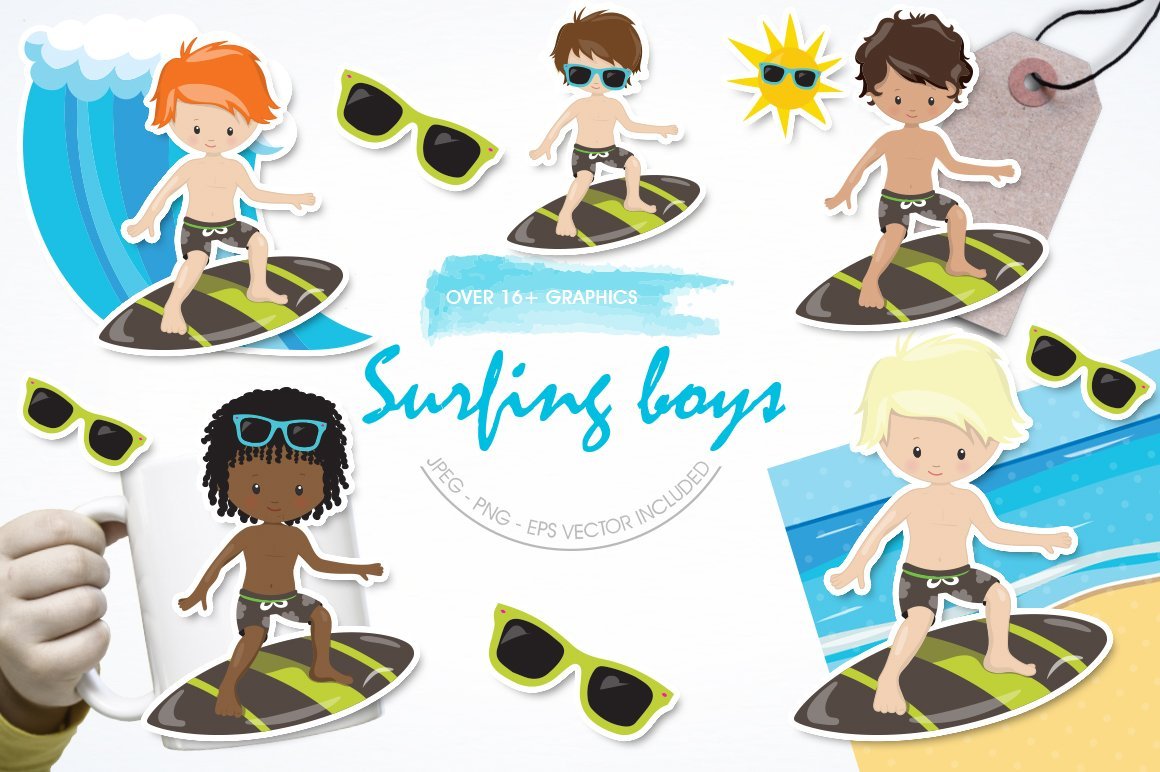 Surfing Boys - Vector Image