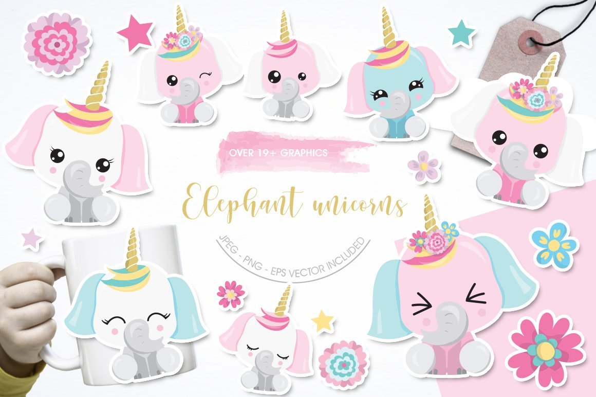 Elephant Unicorns - Vector Image