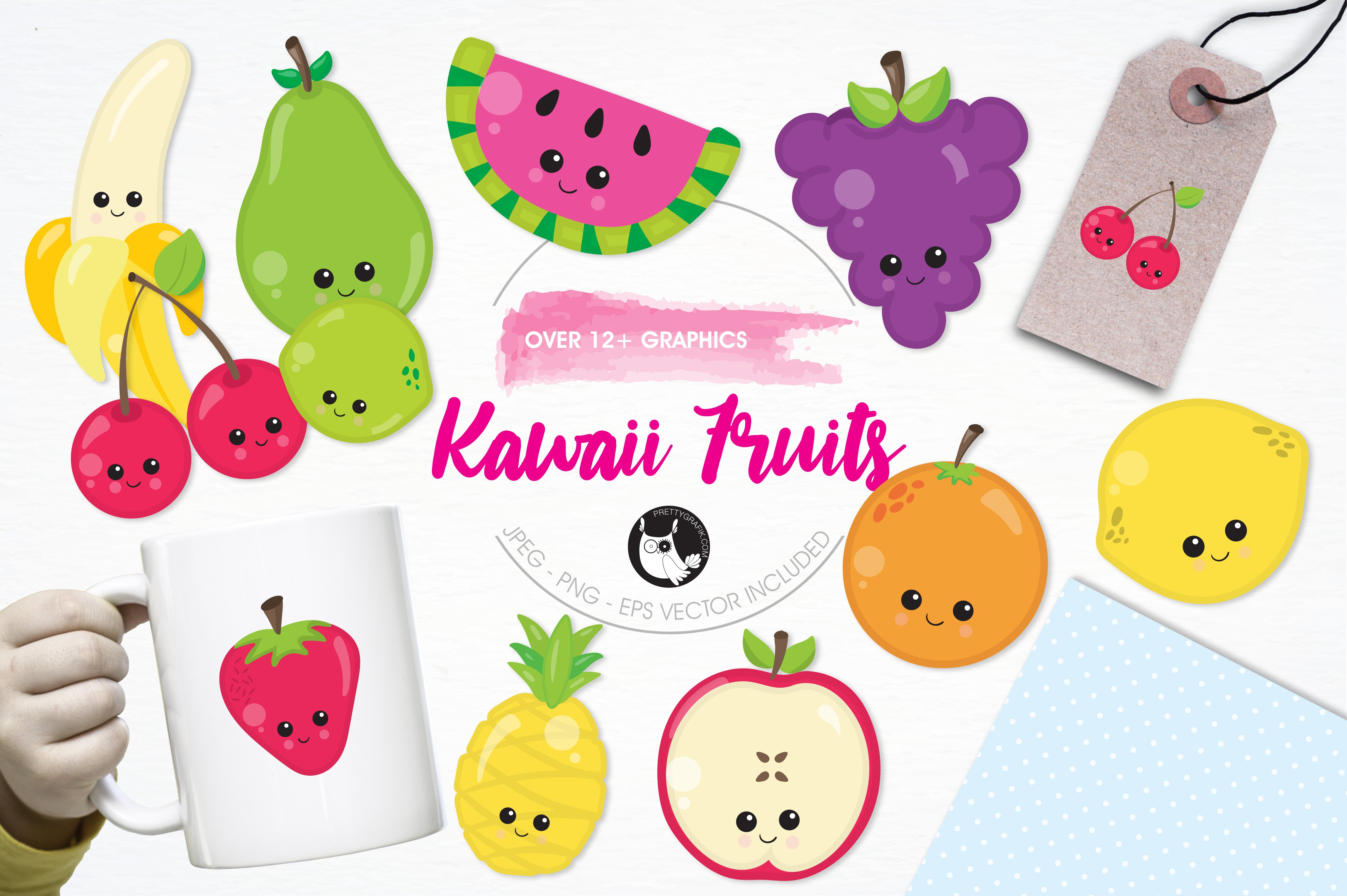 Kawaii fruits illustration pack - Vector Image
