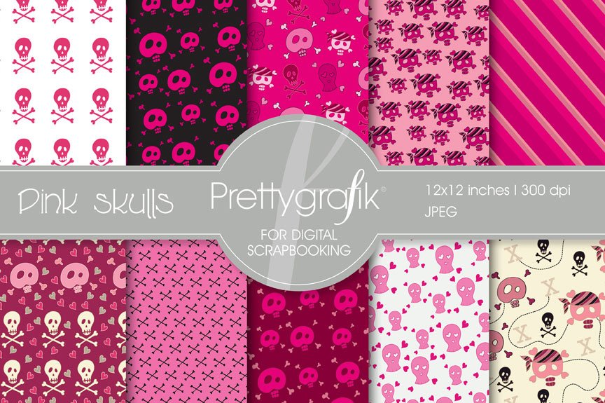 Pink skulls digital paper - Vector Image