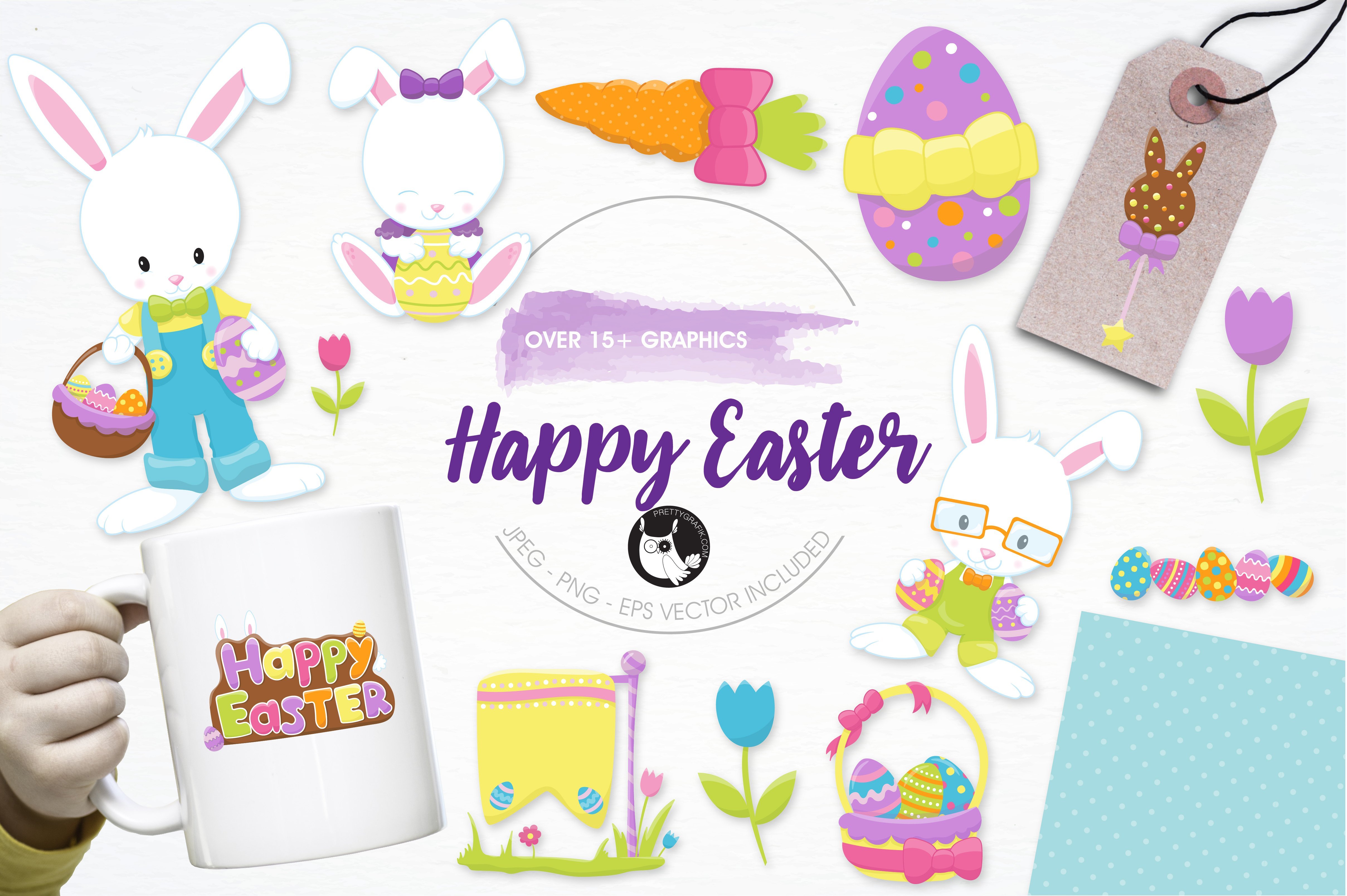 Happy Easter illustration pack - Vector Image