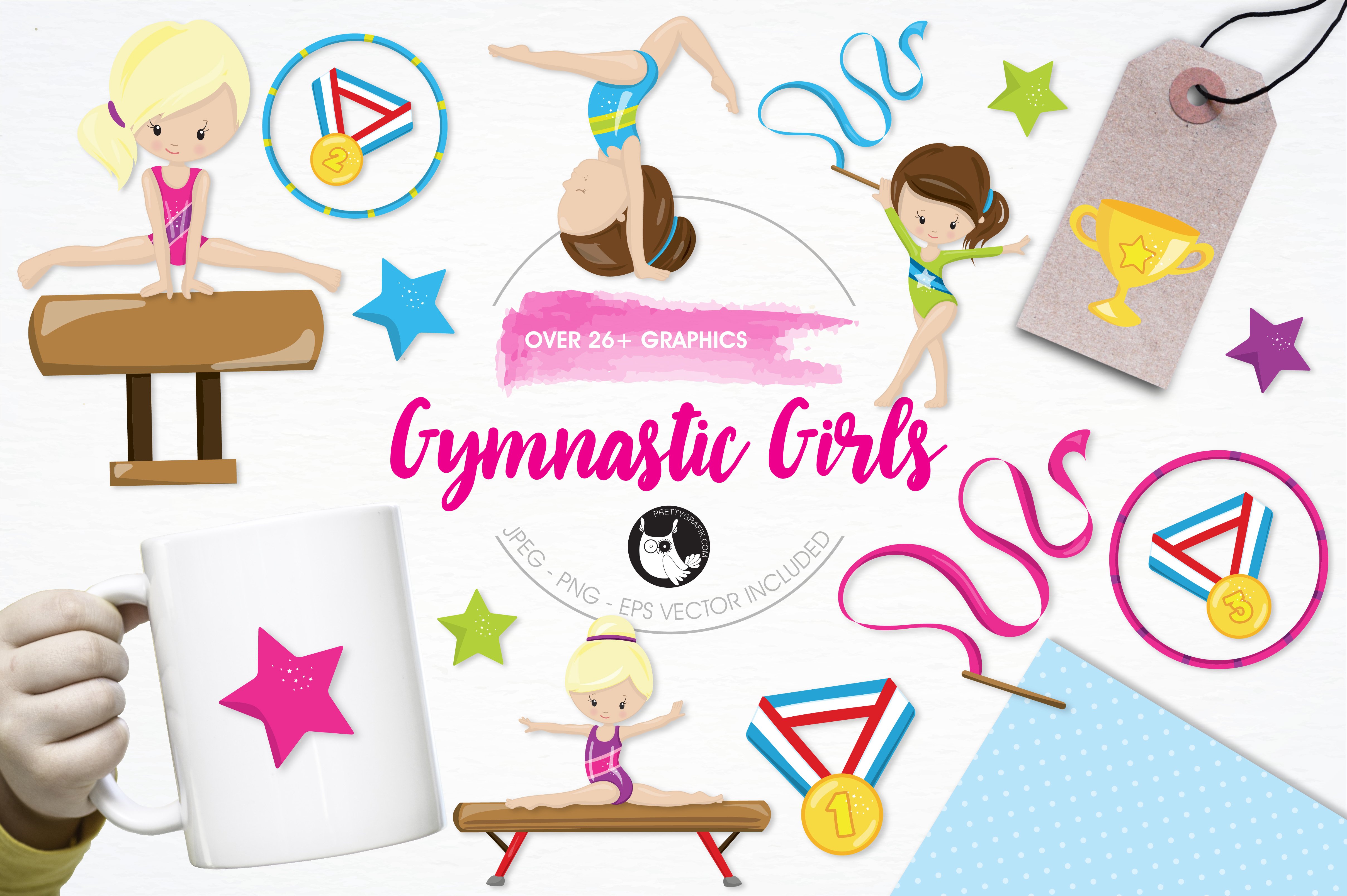Gymnastic girls illustration pack - Vector Image