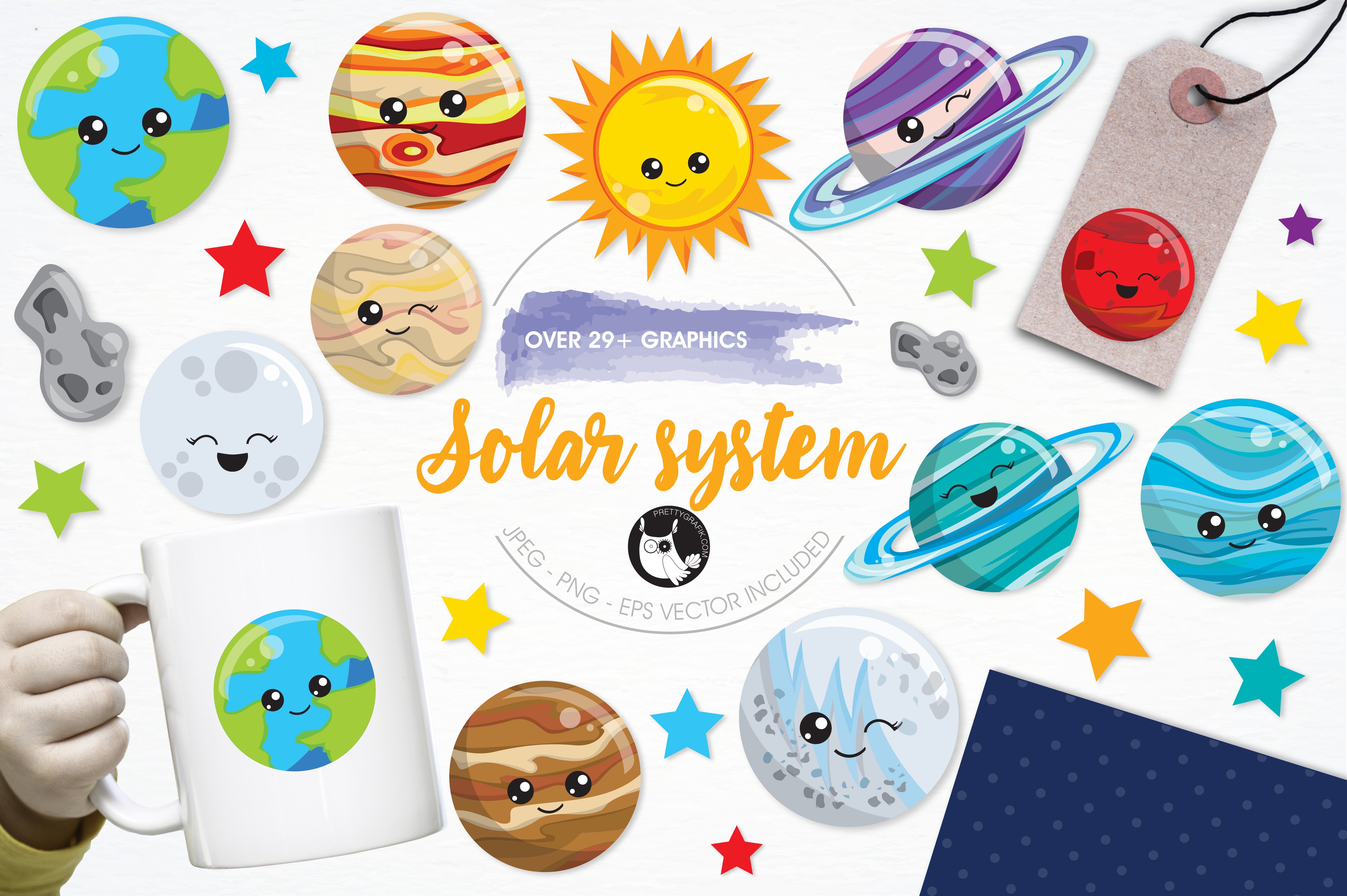 Solar system illustration pack - Vector Image
