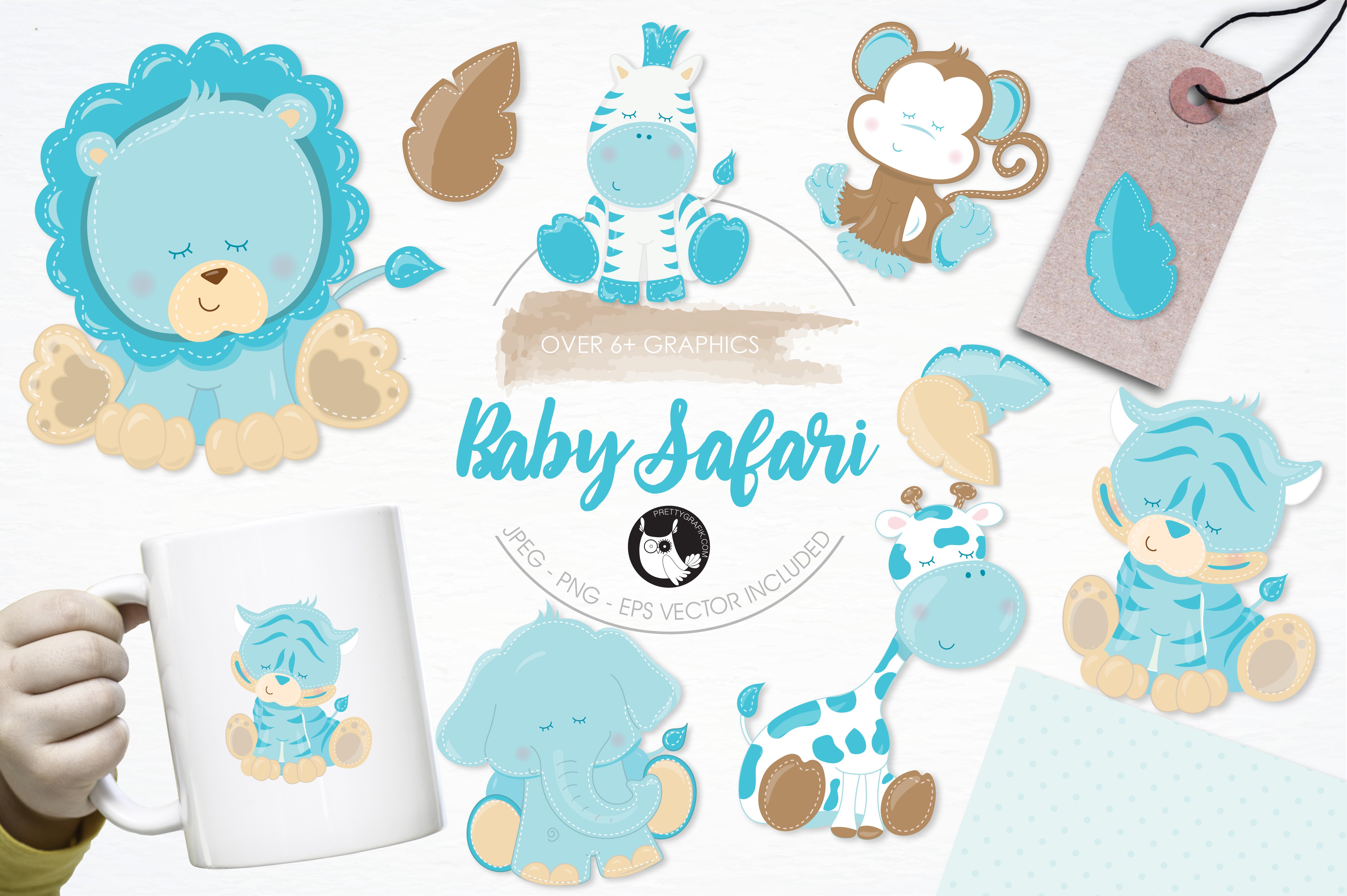 Baby boy safari illustration pack - Vector Image