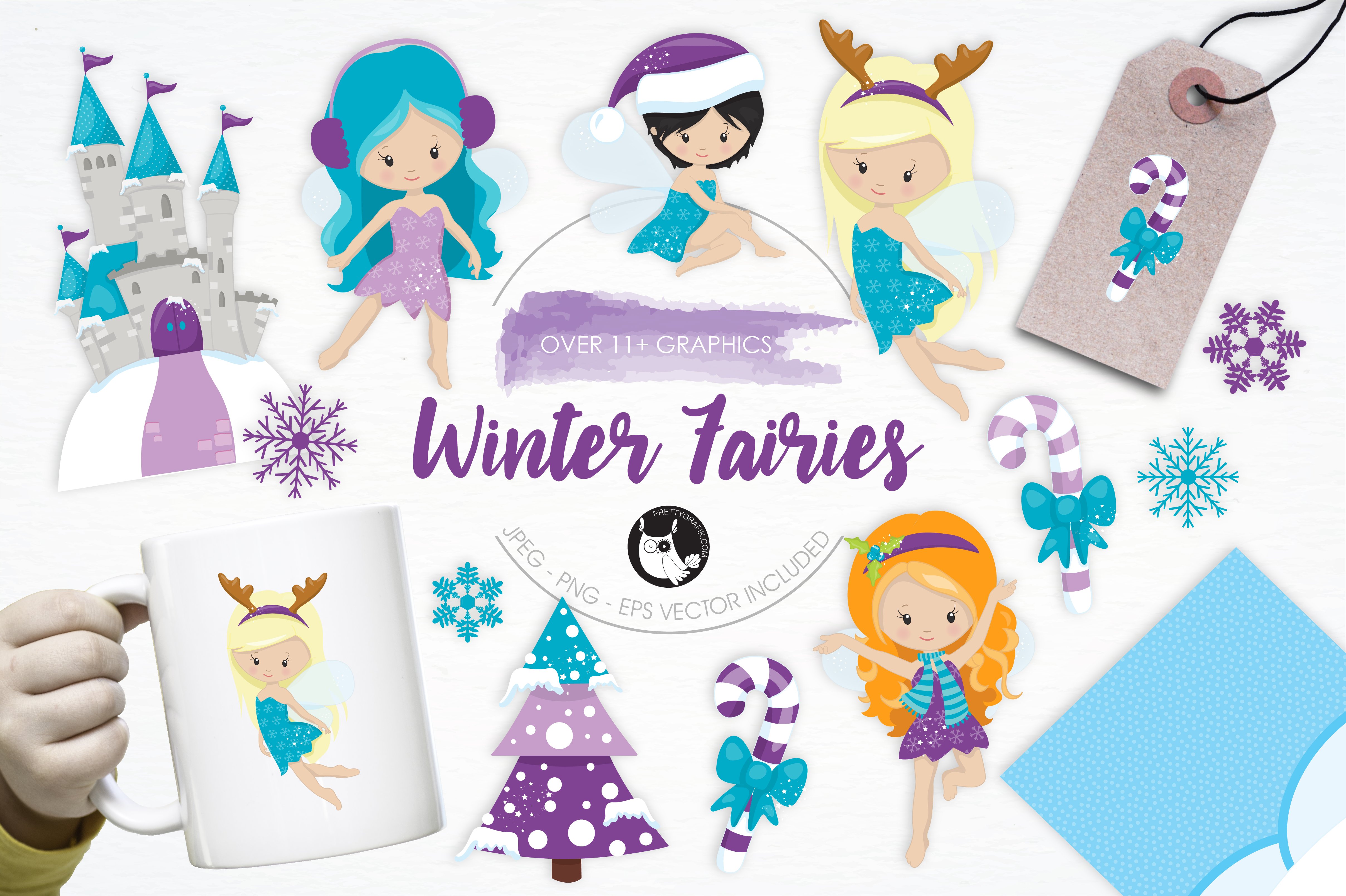 Winter Fairies illustration pack - Vector Image