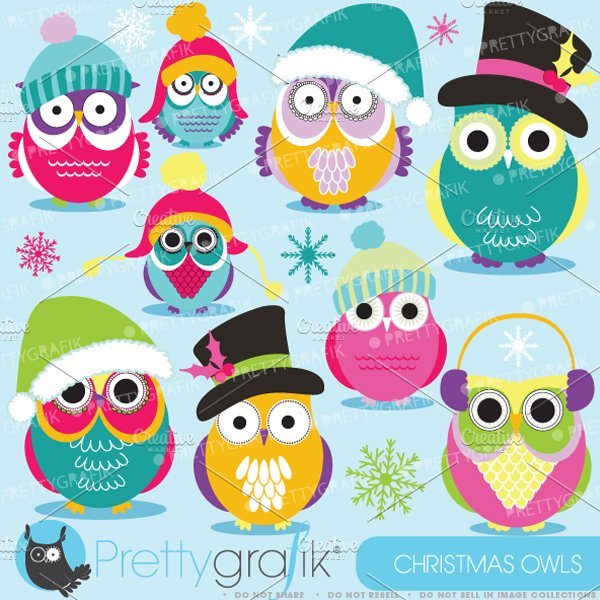 Christmas Owls clipart commercial - Vector Image