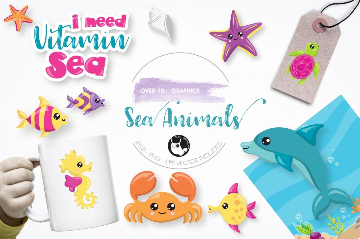 Sea Animals graphic illustration - Vector Image