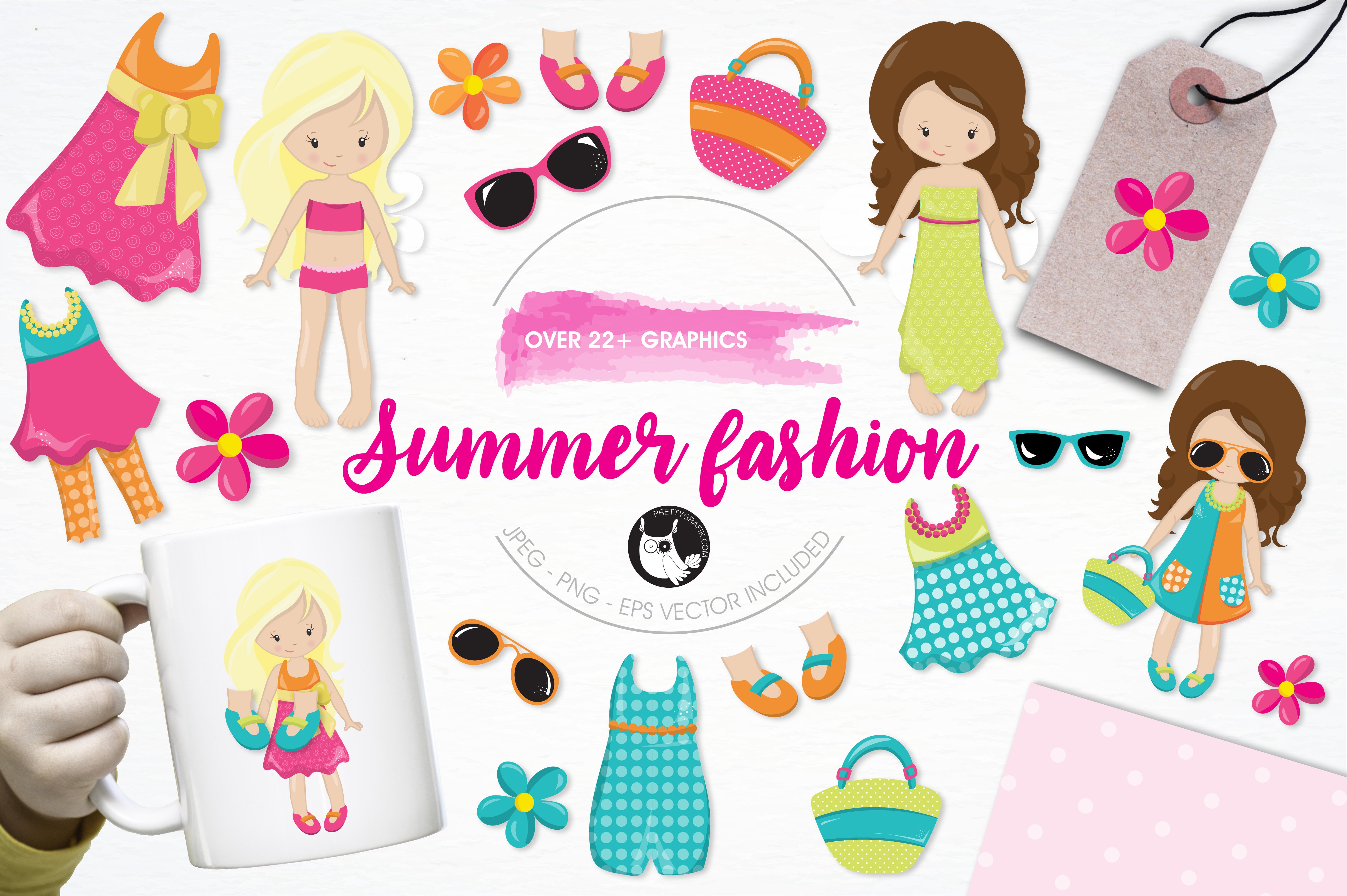 Summer fashion illustration pack - Vector Image