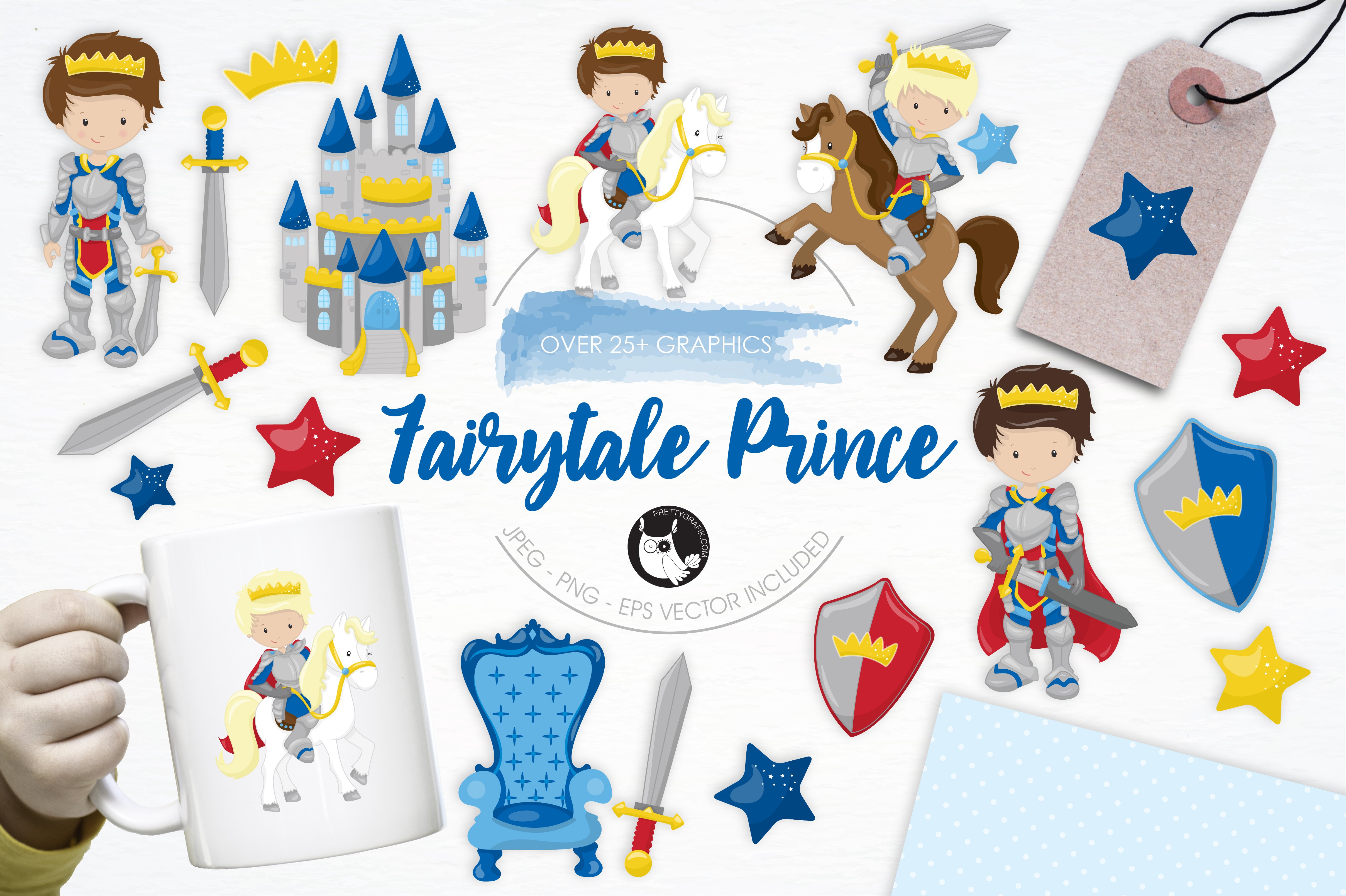 Fairytale Prince illustration pack - Vector Image