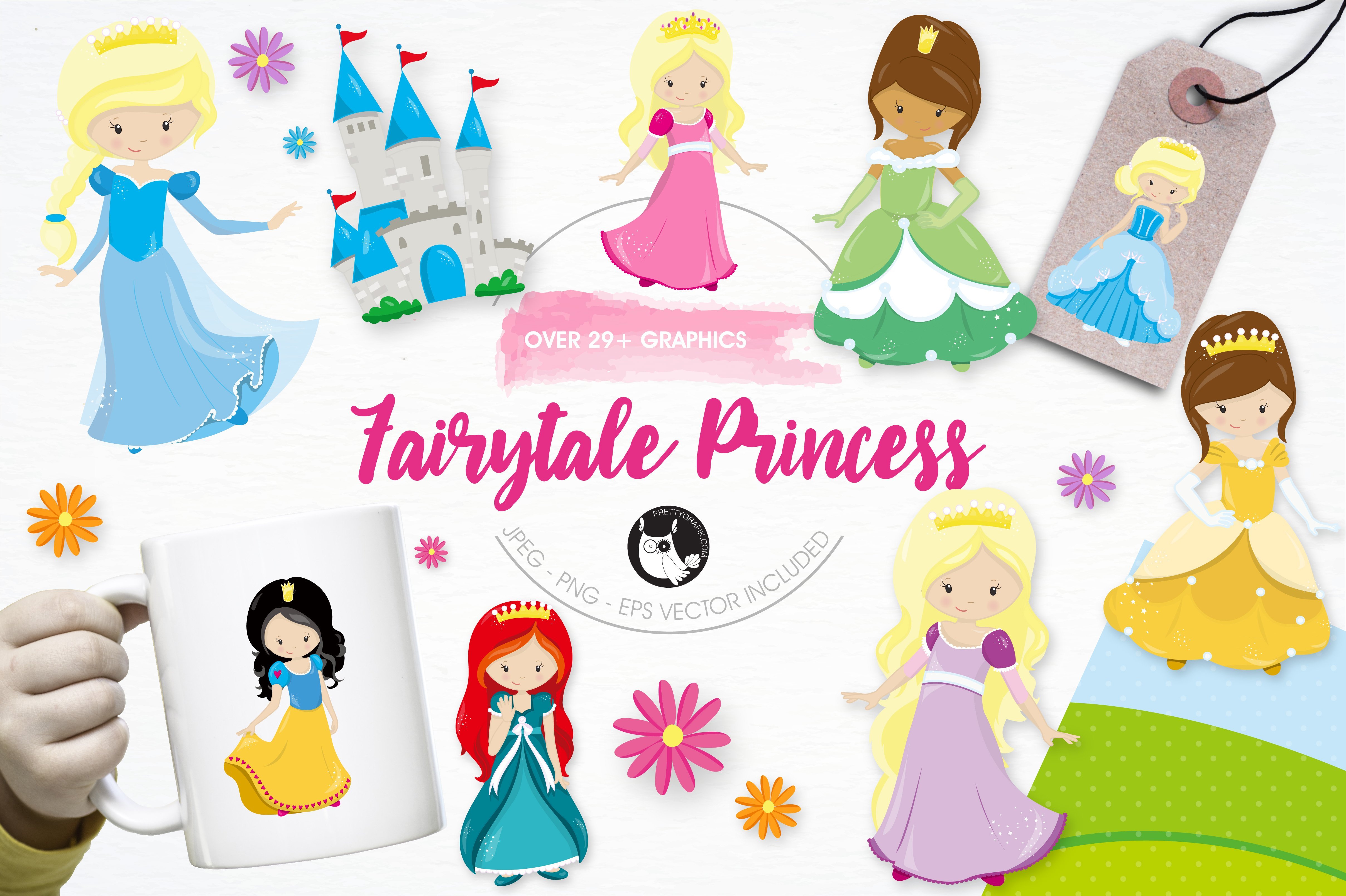 Fairytale princess illustration pack - Vector Image