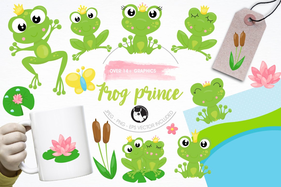 Frog prince illustration pack - Vector Image