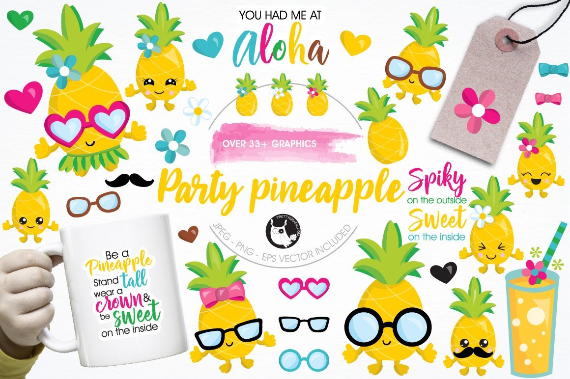 Pineapple party illustration pack - Vector Image