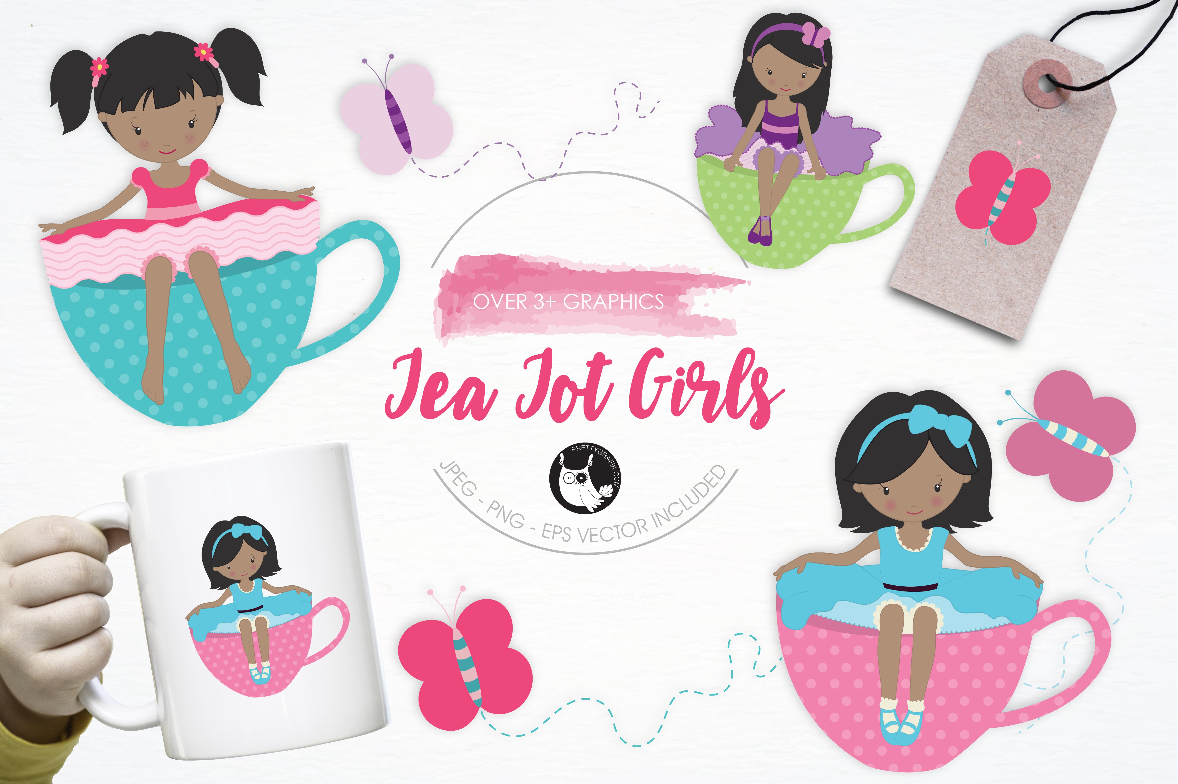 Tea Tot Girls illustration pack - Vector Image