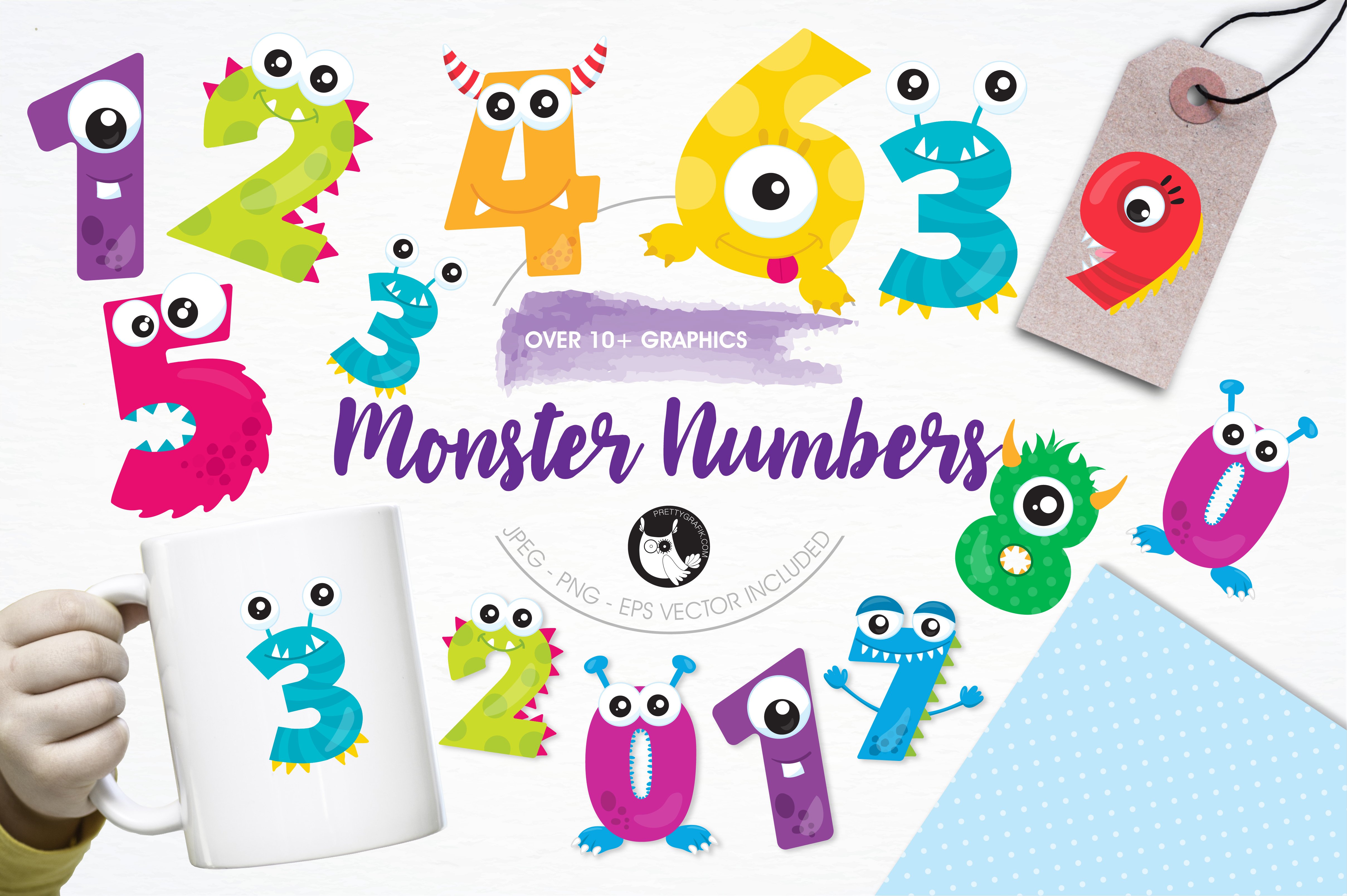 Monster numbers illustration pack - Vector Image