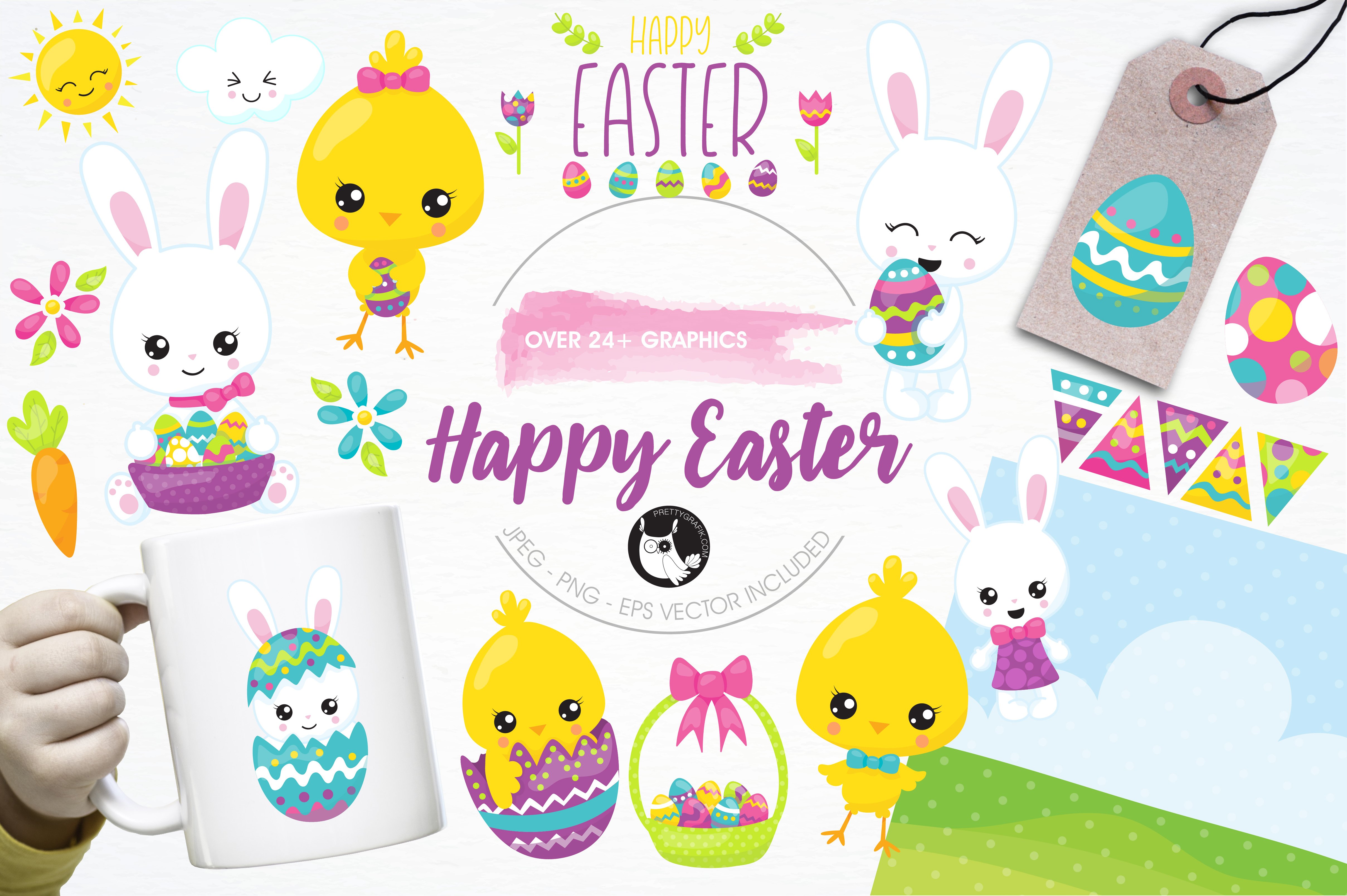 Happy Easter illustration pack - Vector Image