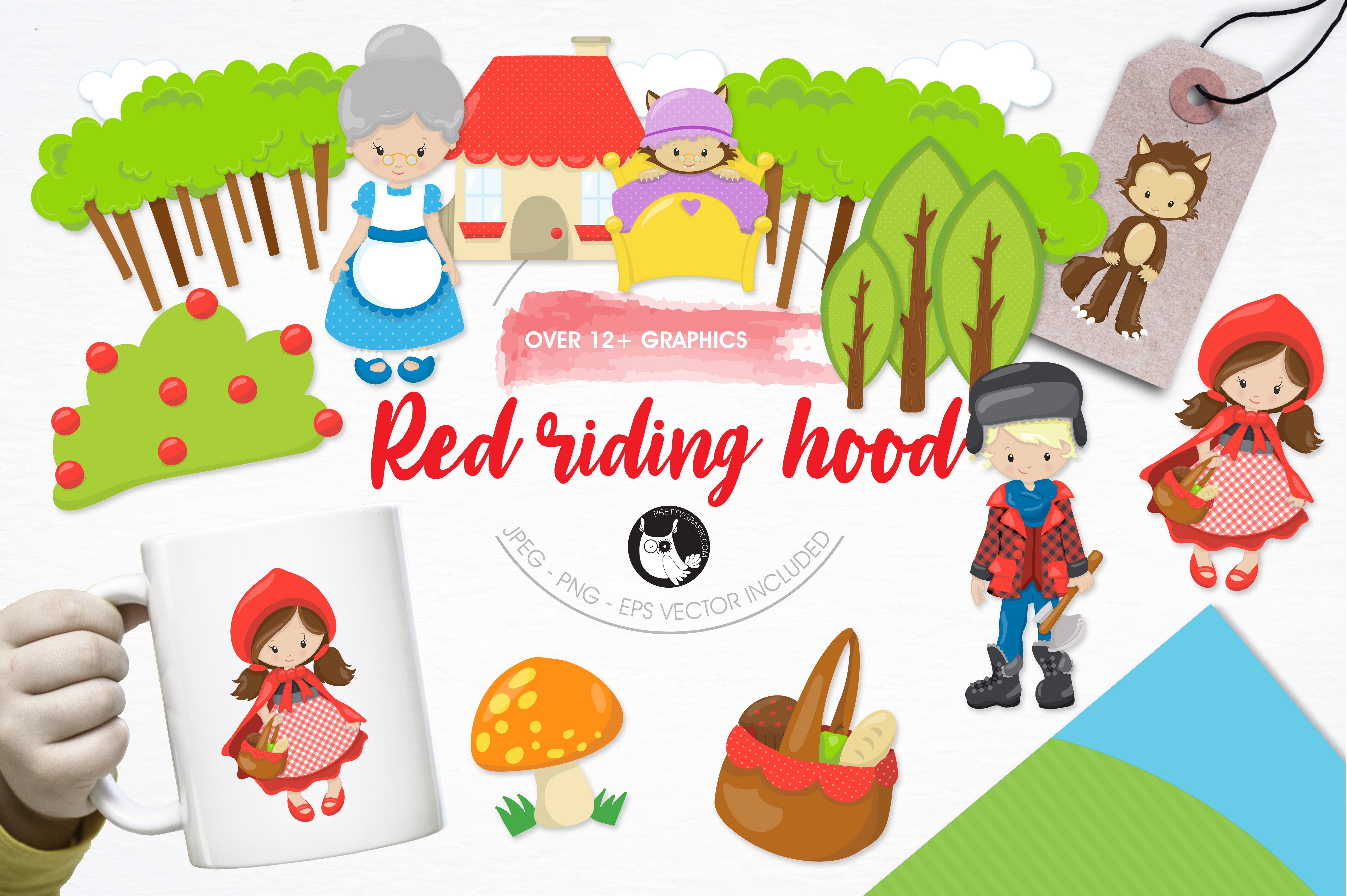 Red riding hood illustration pack - Vector Image