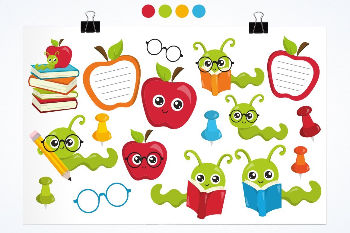 Apple Bookworm - Vector Image