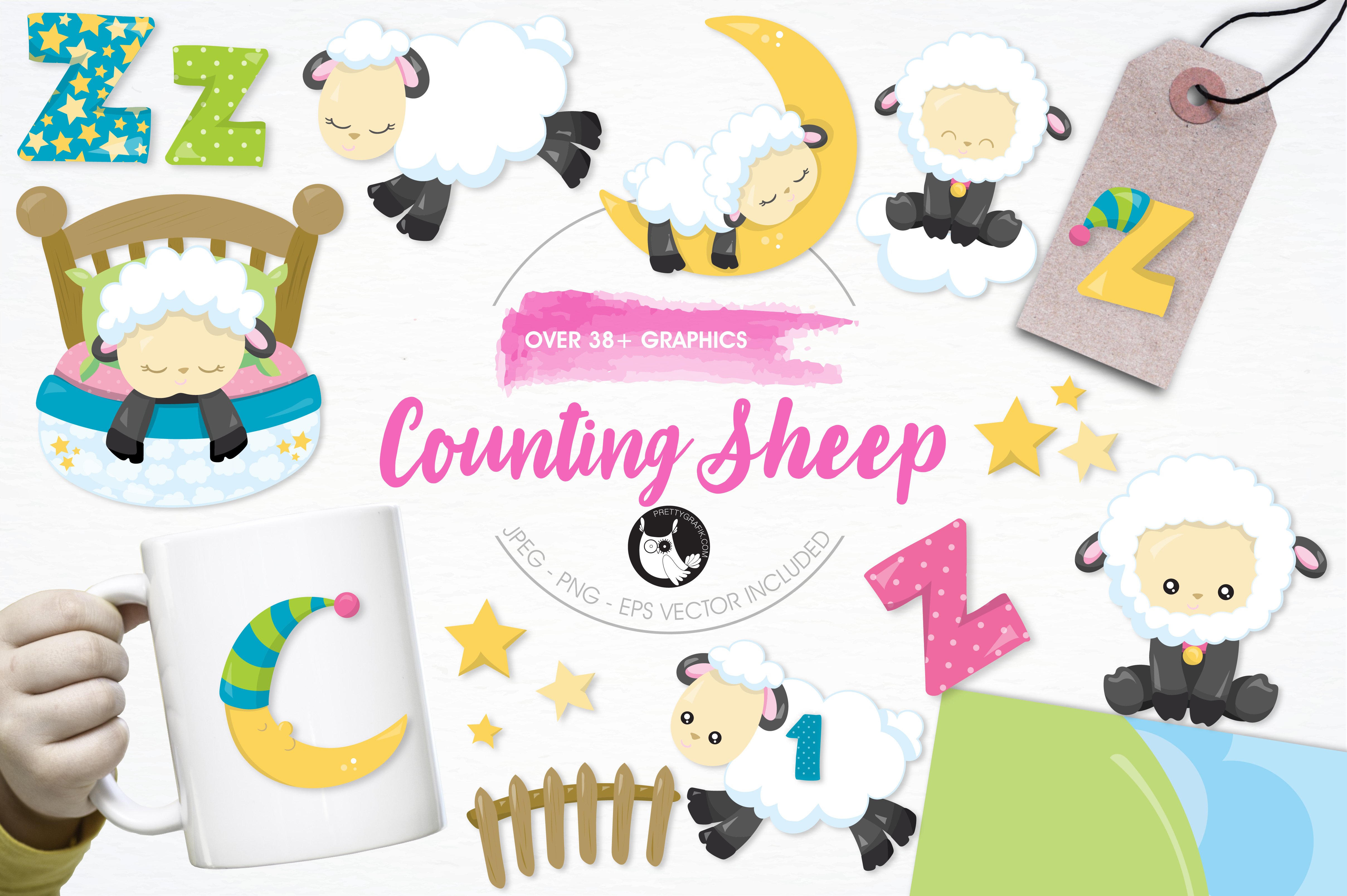 Counting sheep illustration pack - Vector Image