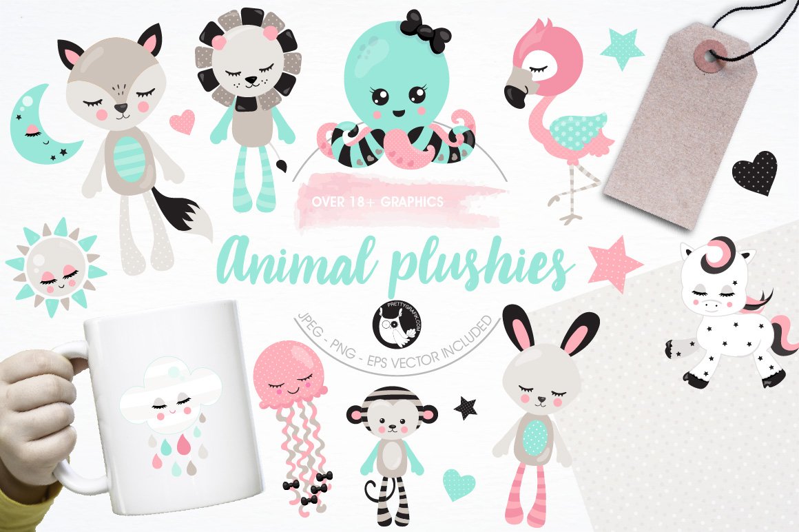 Animal plushies illustration pack - Vector Image