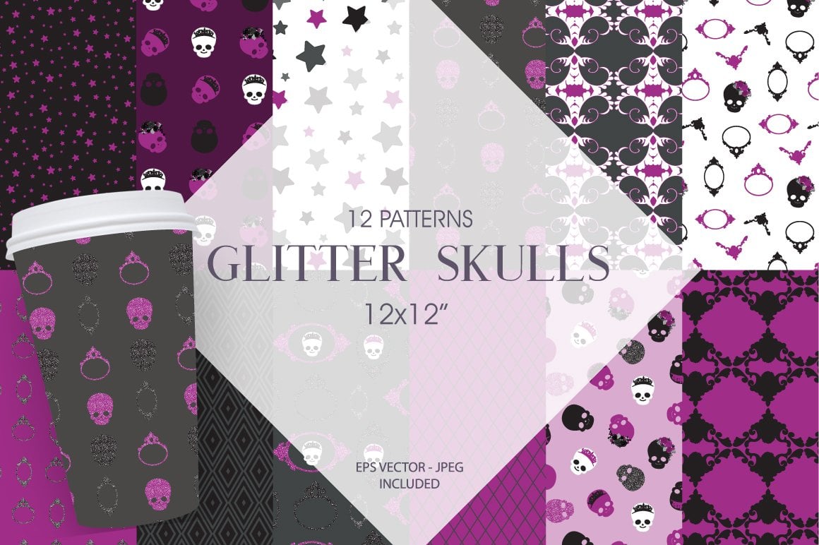 Glitter Skulls - Vector Image