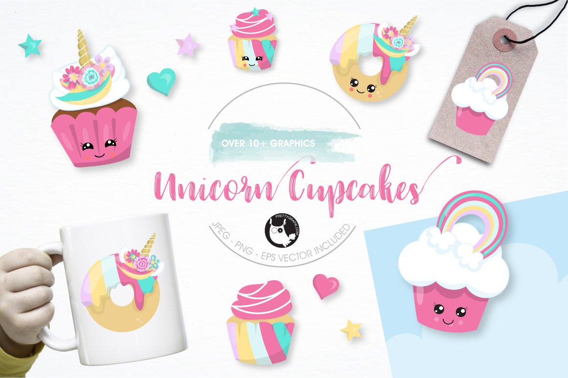 Unicorn cup cakes graphics - Vector Image