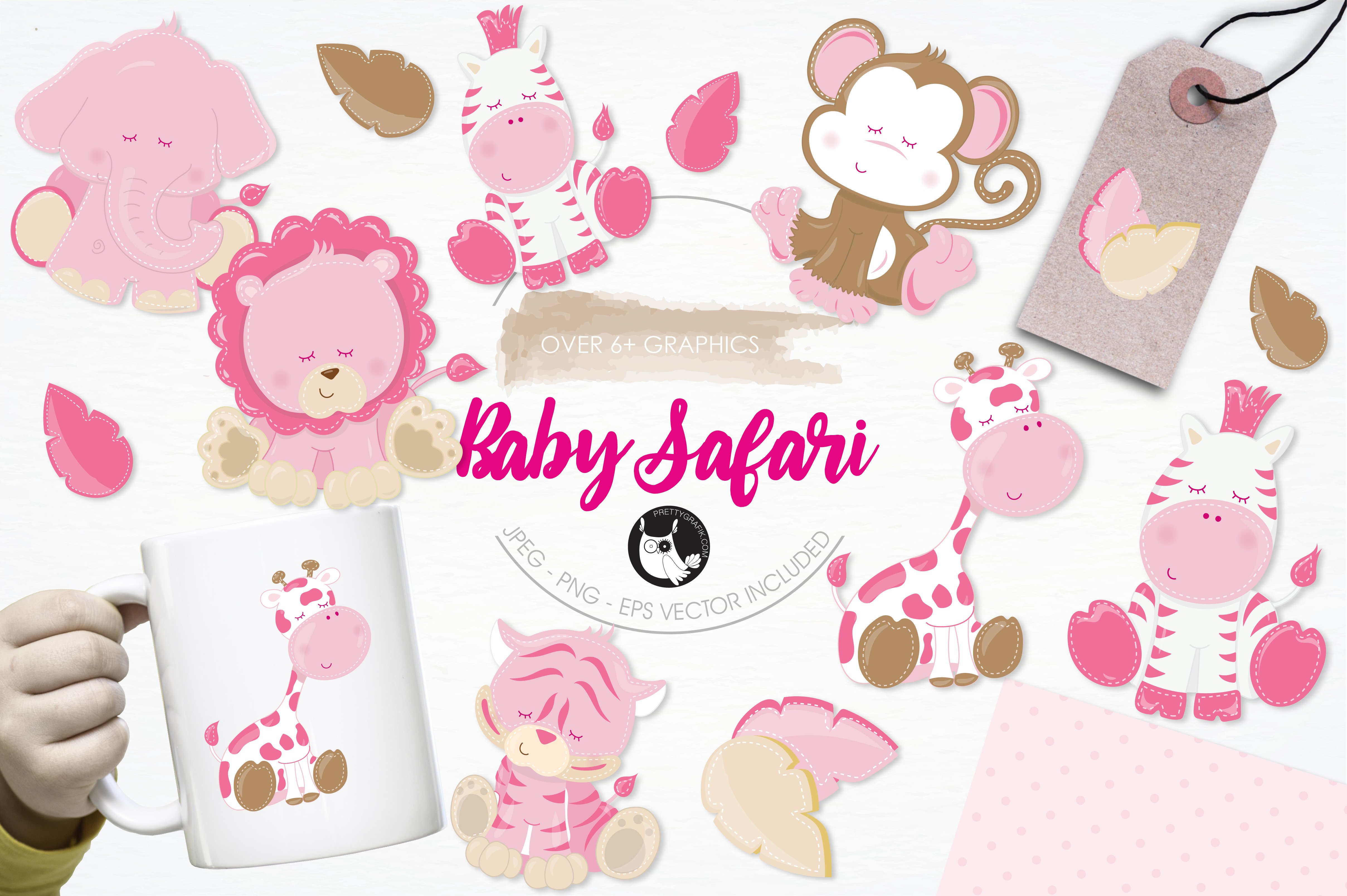 Baby girl safari illustration pack - Vector Image