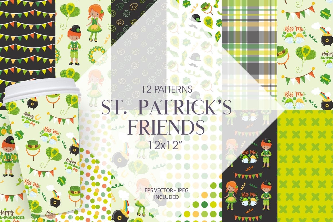 St Patrick's Friends Digital Paper - Vector Image