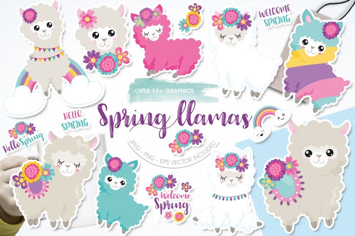 Spring Llamas - Vector Image