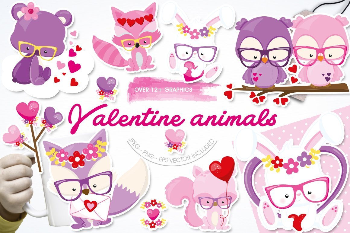 Valentine Animals - Vector Image