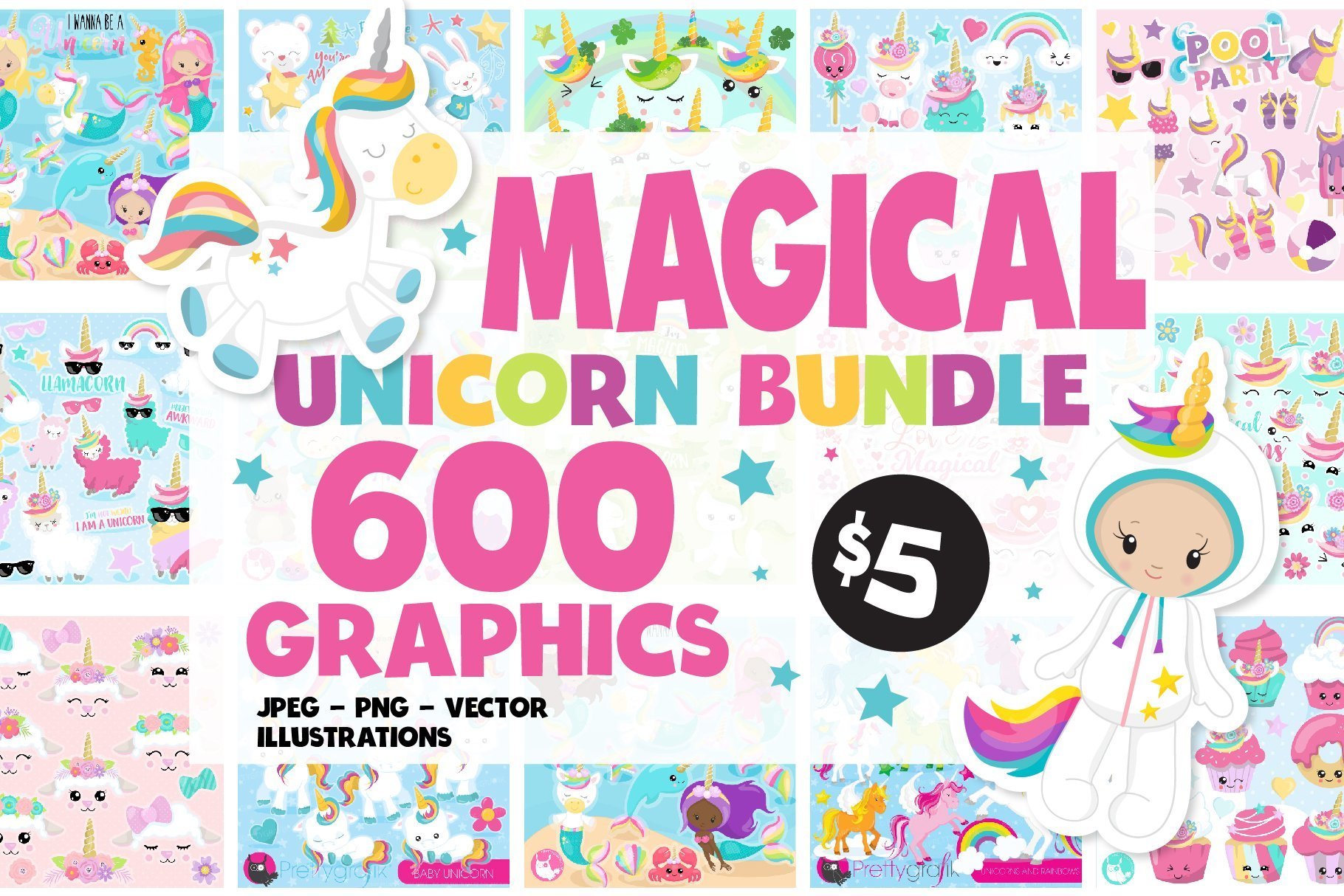 Mega unicorn graphics bundle - Vector Image