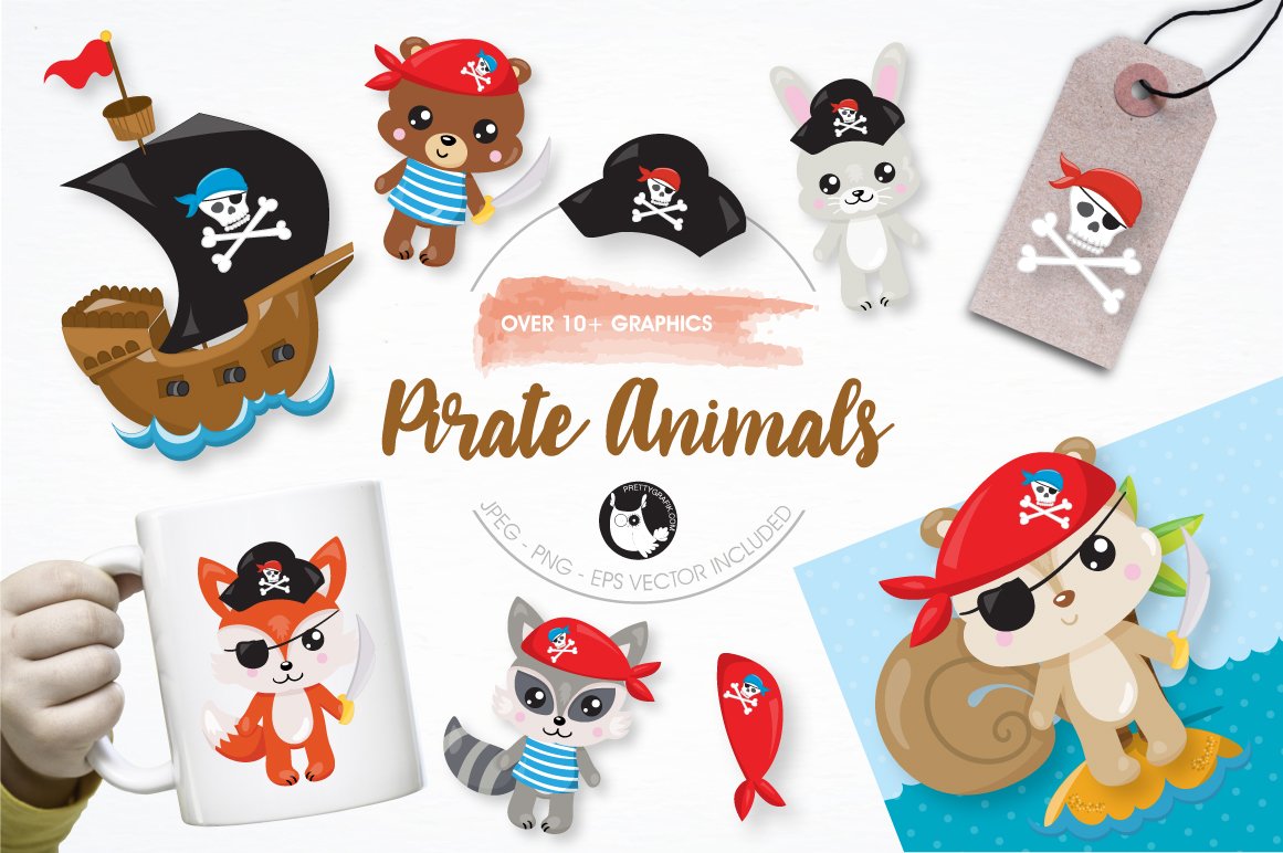 Pirate animals graphics illustration - Vector Image