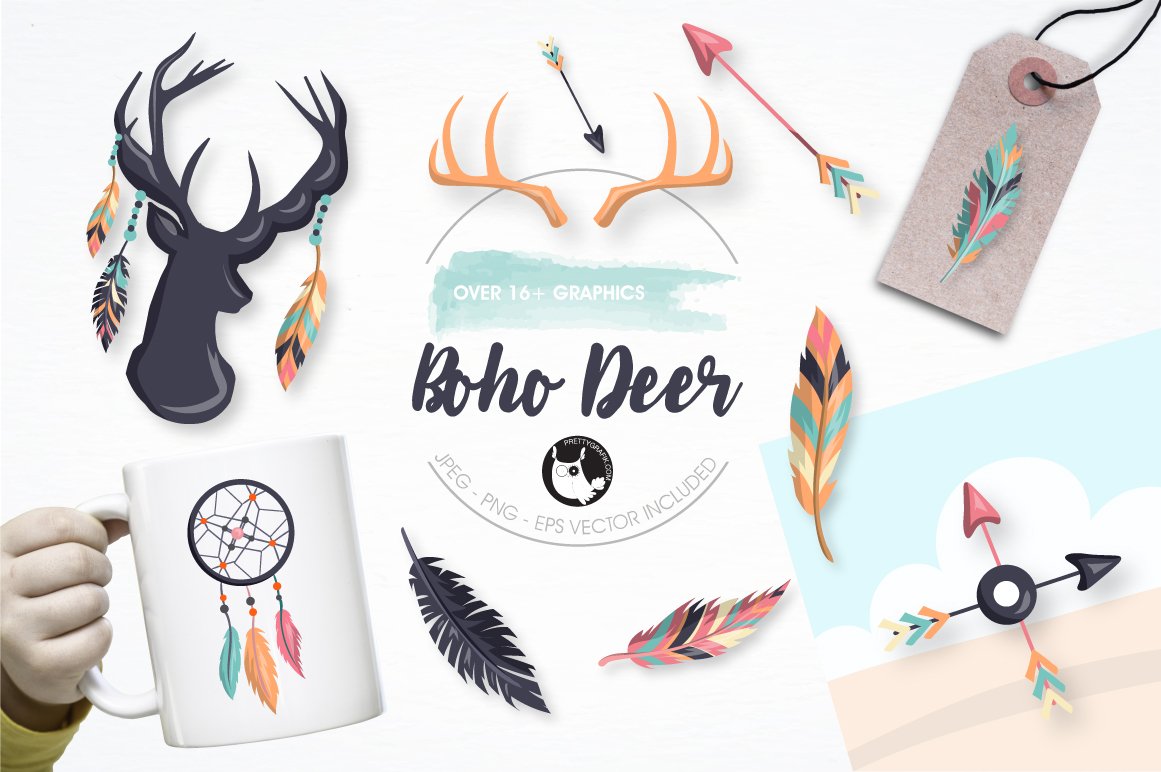 Boho deer graphics illustration - Vector Image