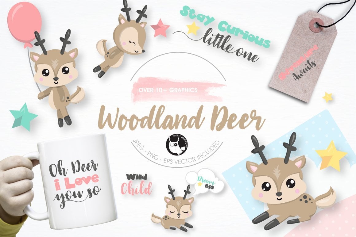 Woodland Deer graphics illustration - Vector Image