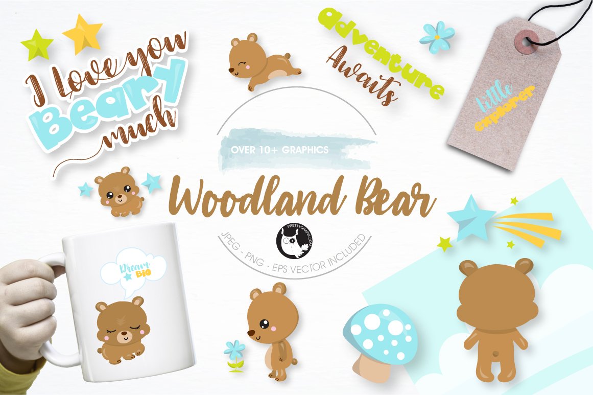 Woodland bear graphics illustration - Vector Image