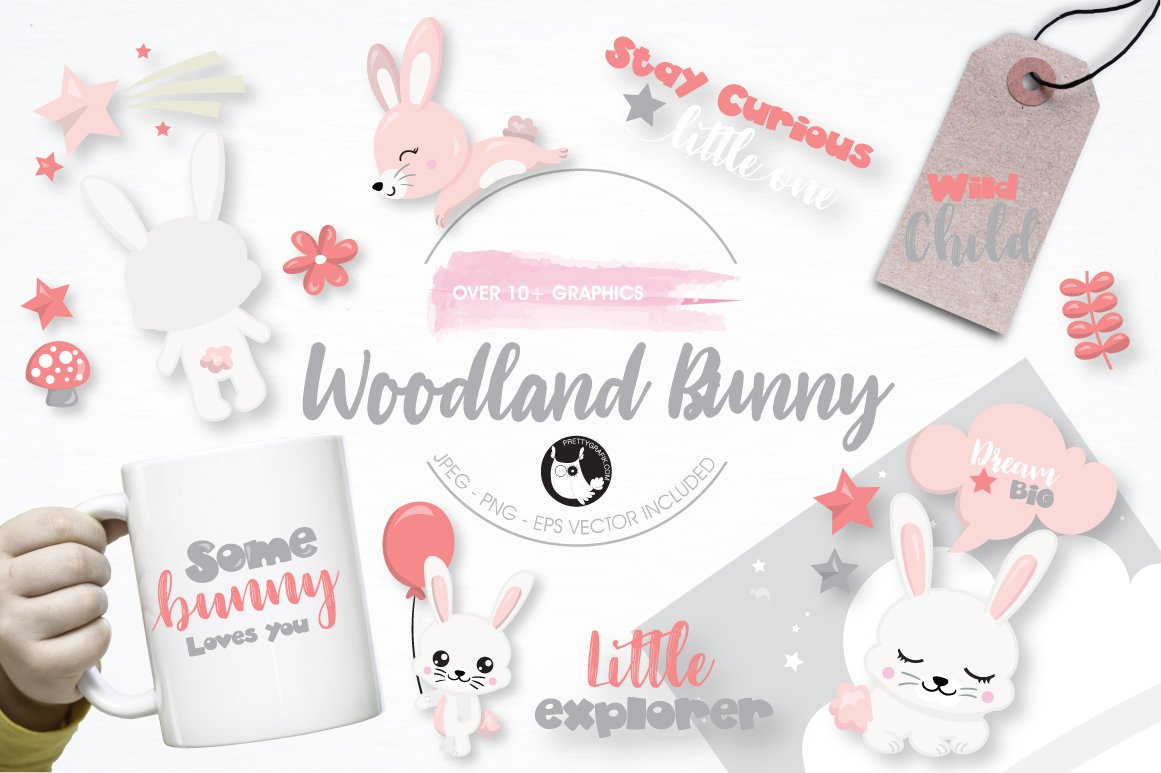 Woodland bunny graphic illustration - Vector Image