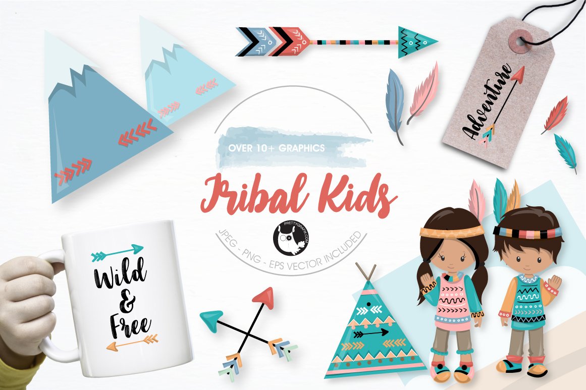 Tribal kids graphics illustration - Vector Image