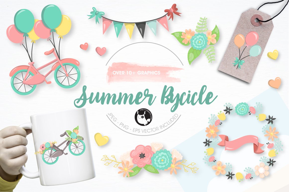 Summer bicycle graphic illustration - Vector Image