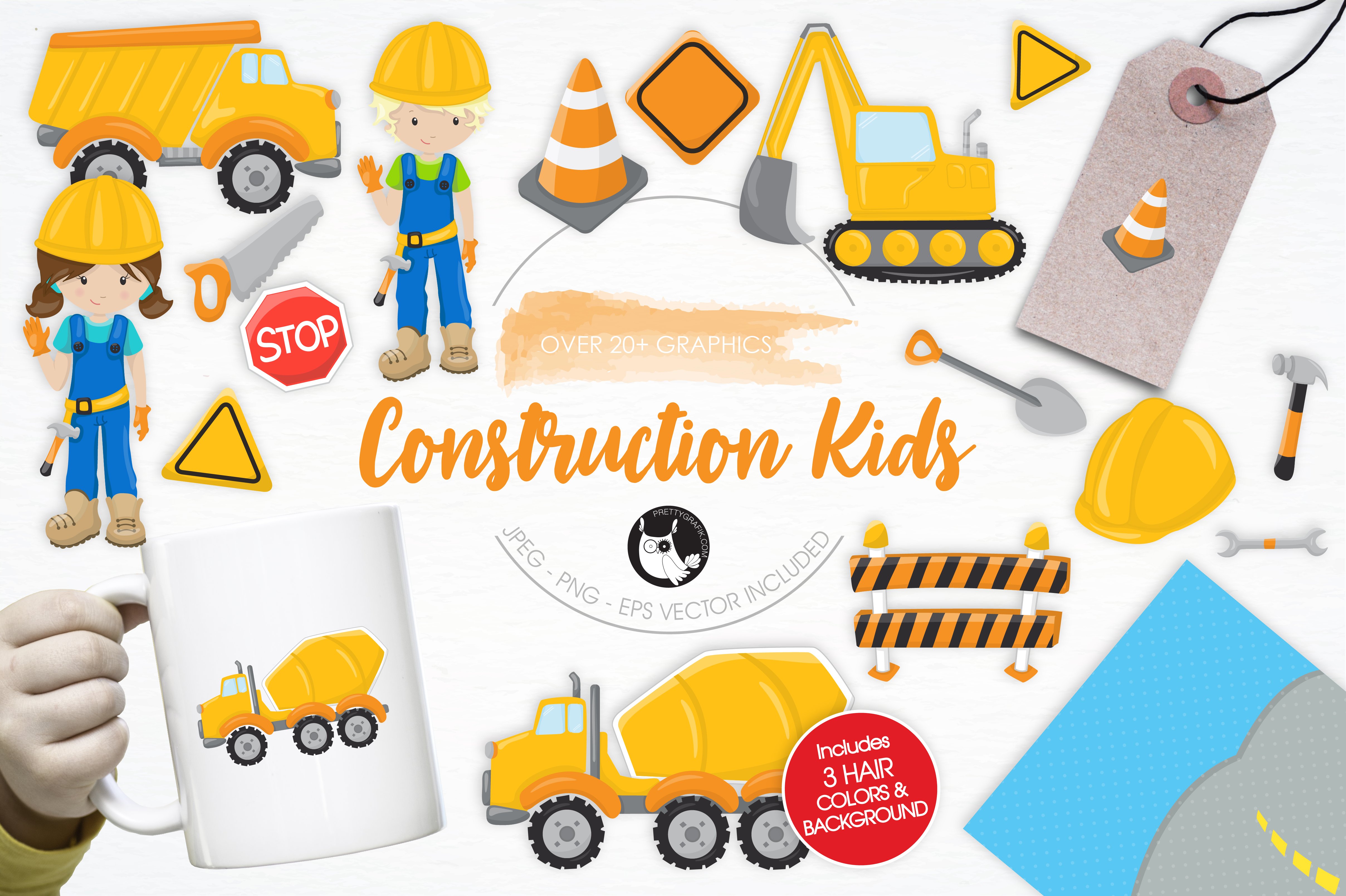 Construction Kids illustration pack - Vector Image