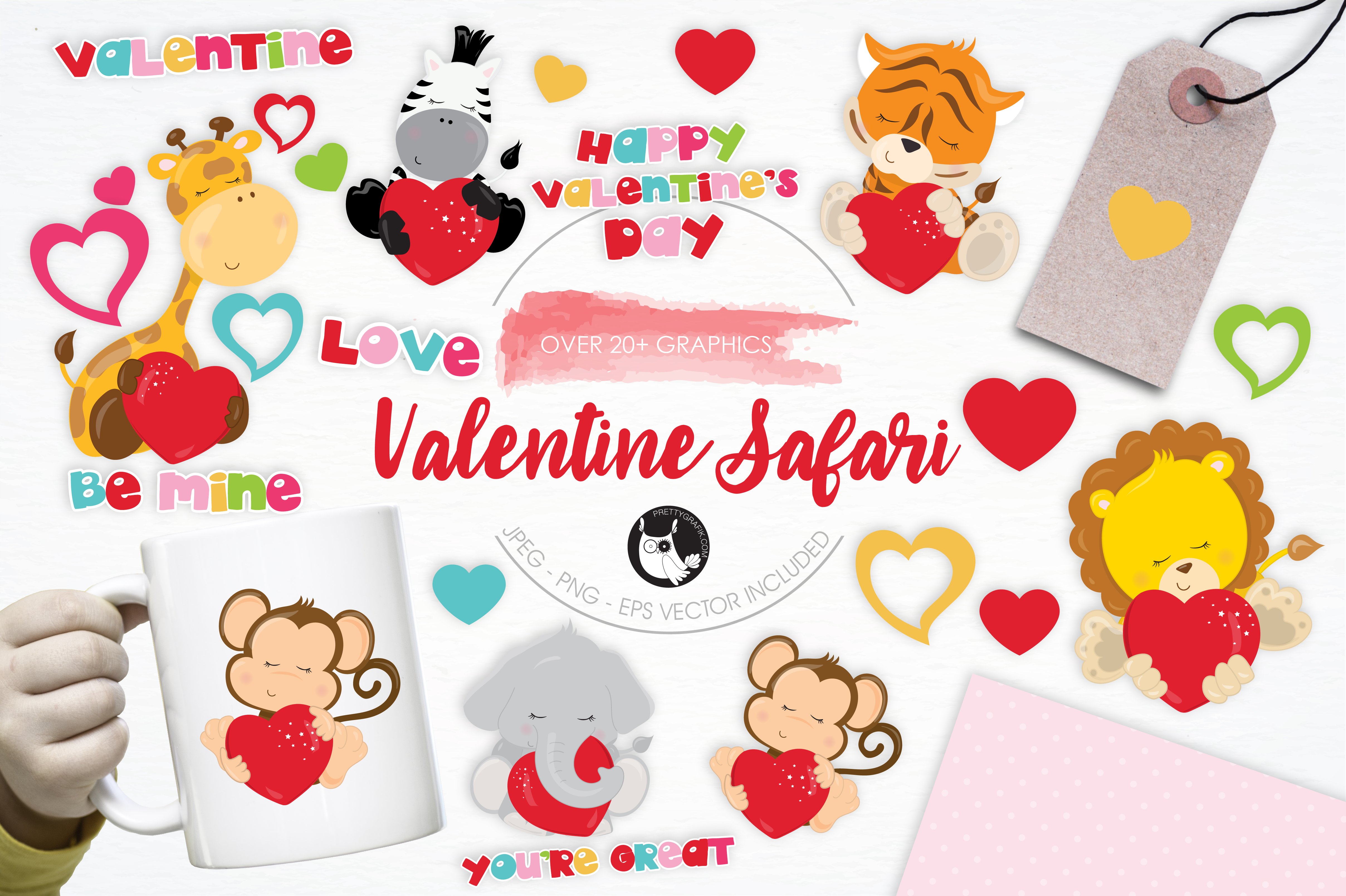 Valentine Safari illustration pack - Vector Image