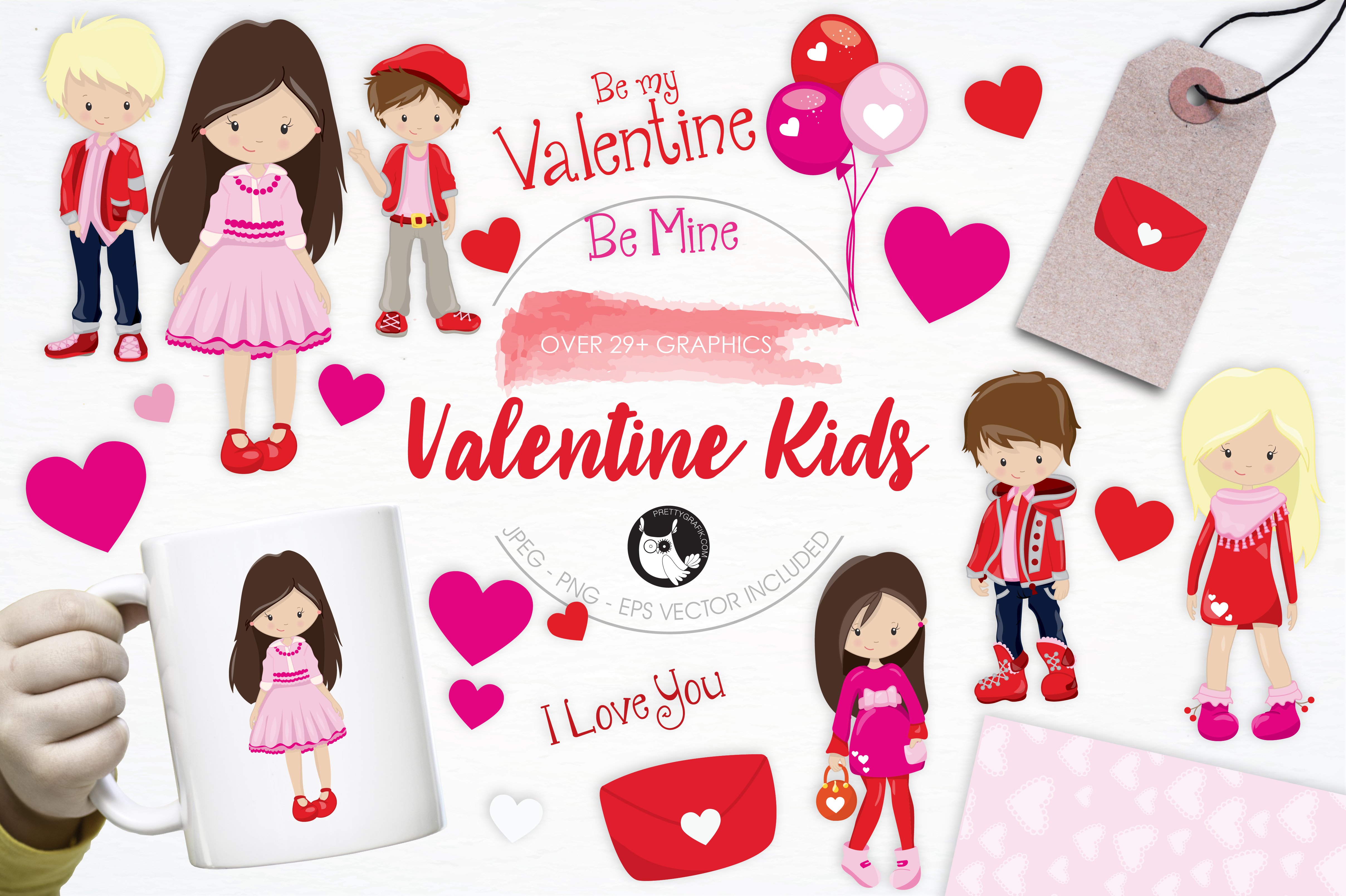 Valentine Kids illustration pack - Vector Image