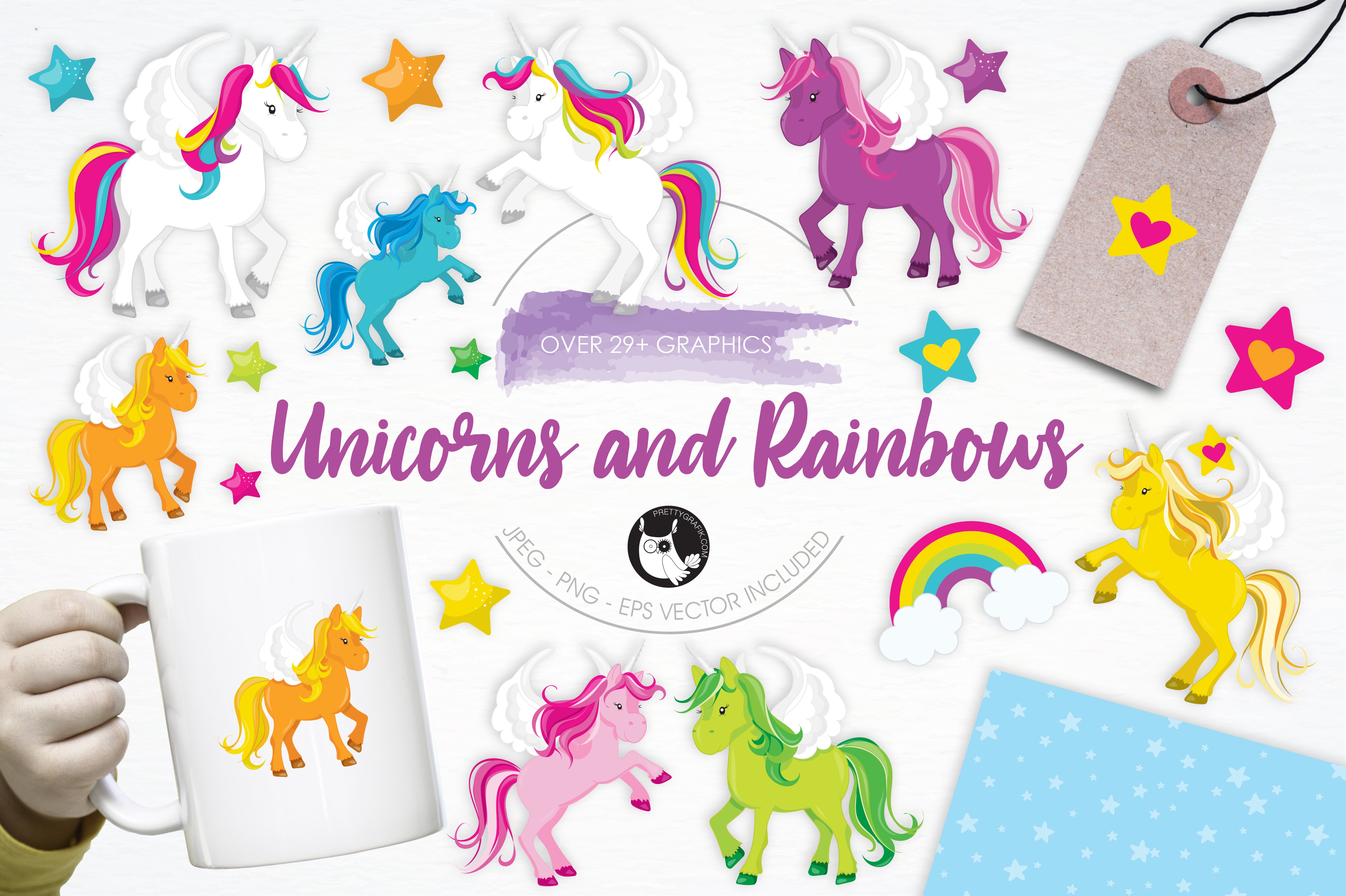 Unicorns and Rainbows illustrations - Vector Image